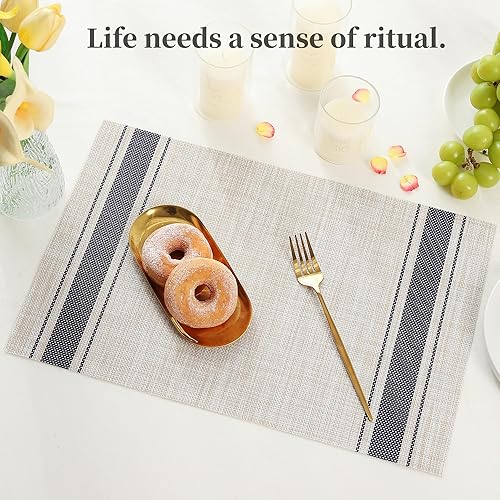 Miniatura 6 de Leetaltree Manteles individuales color azul caqui, resistentes al calor, antideslizantes, para mesa de comedor, lavables, duraderos, de vinilo de