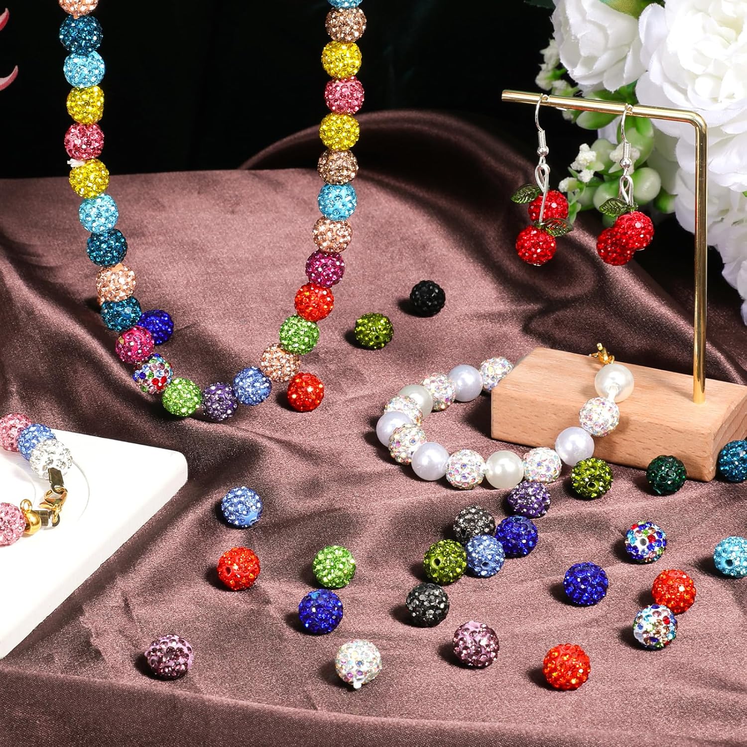240 Pcs 24 Colors Rhinestone Beads for Jewelry Making, 10 mm Shiny Crystal Clay Bead Sparkle Disco Ball Beads for DIY Crafts, Necklace, Bracelet, Earring, Gift - Image 7