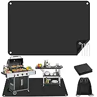 Outdoor Grill Mat 48x30 Inch, Protects Deck Grass from Grease Sparks, Heat Resistant Drip Pad for Under Grill, BBQ Fire Pit Mat for Patio, Waterproof Oil-Proof Easy Clean with Stakes Bag