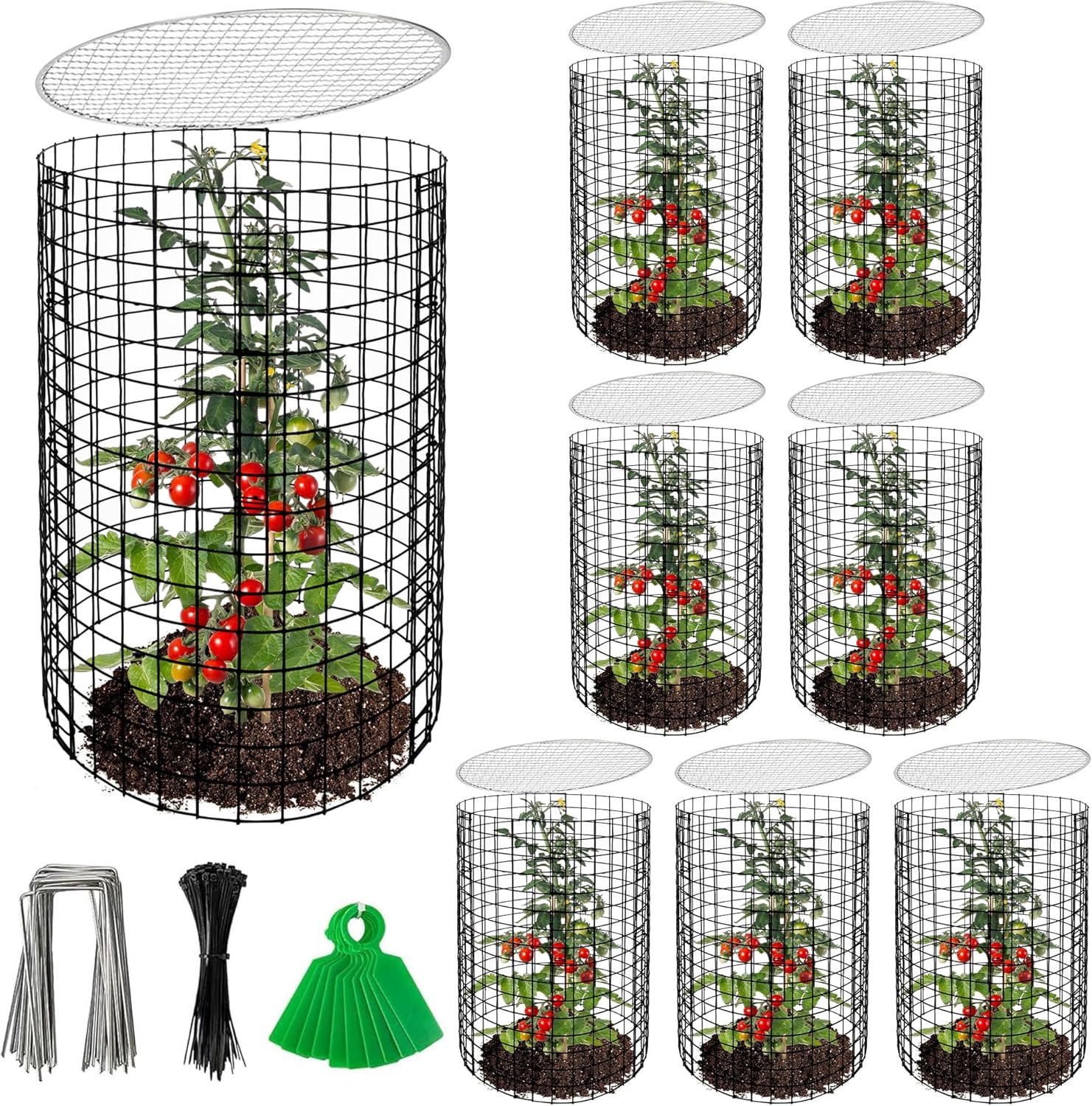 Adnee 8 Pack Wire Plant Protector with Cover-12" x 11" Detachable Plant Protector Metal Plant Cages-Garden Plant Cages for Flower Vegetable to Keep Animals Out