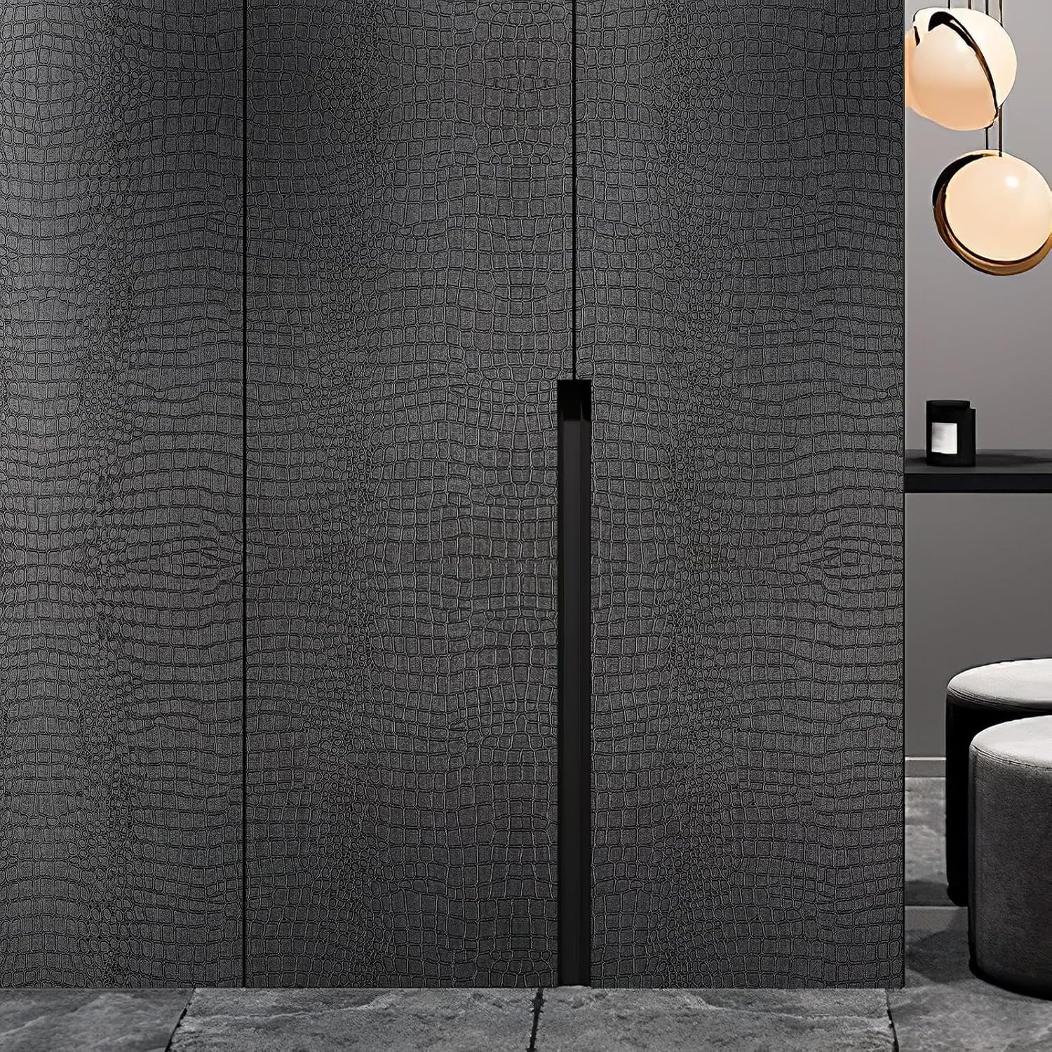 Zeeko Black Peel and Stick Wallpaper 23.6" x 400" Removable Crocodile Wallpaper Embossed Contact Paper Textured Wall Paper for Cabinet Bedroom Bathroom