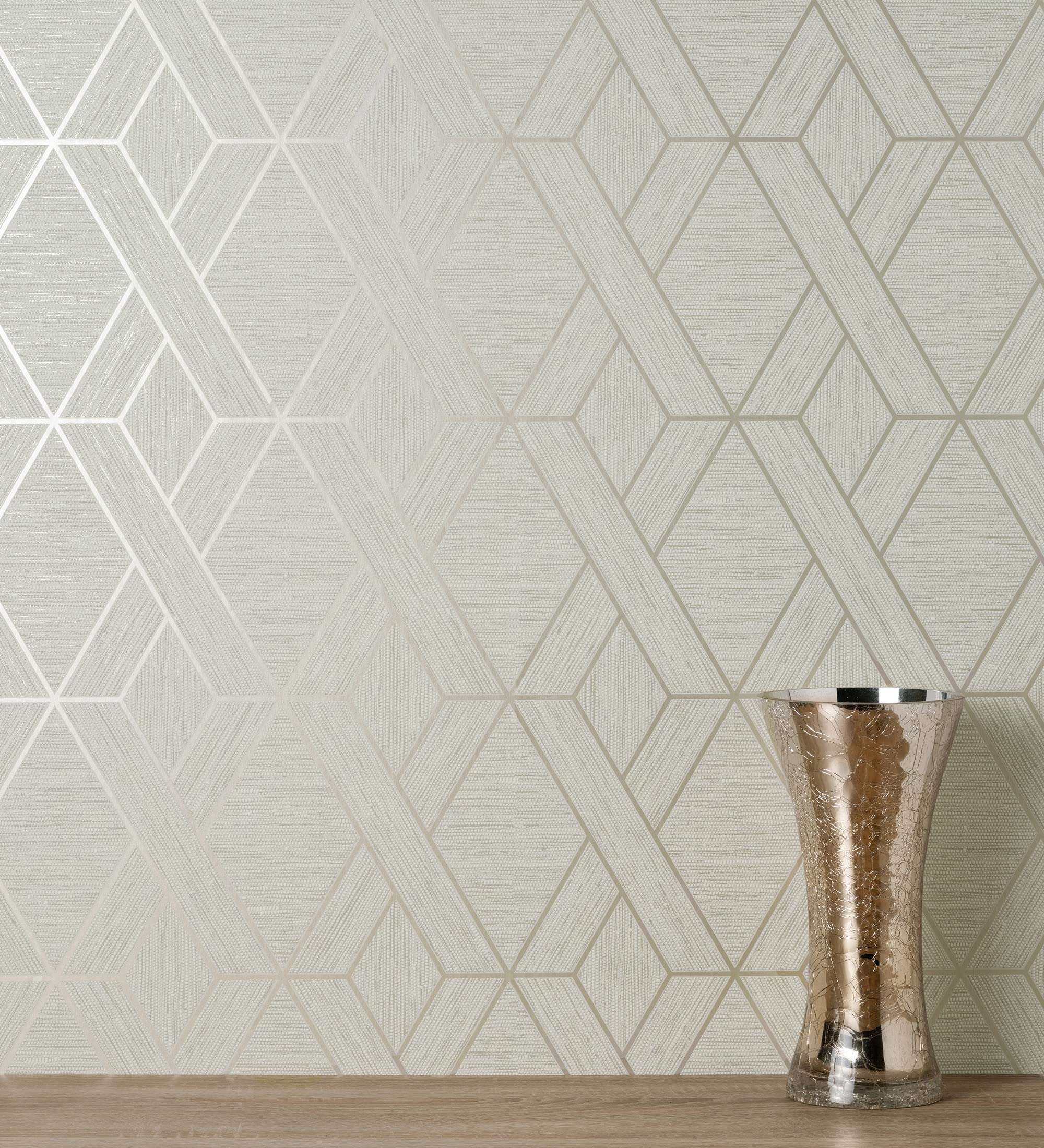GAULAN 681977 - Papel pintado vinílico lavable geométrico trenzado de líneas metalizadas imitando al textil para pared salón cocina baño comedor - Rollo de 10 m x 0,52 m