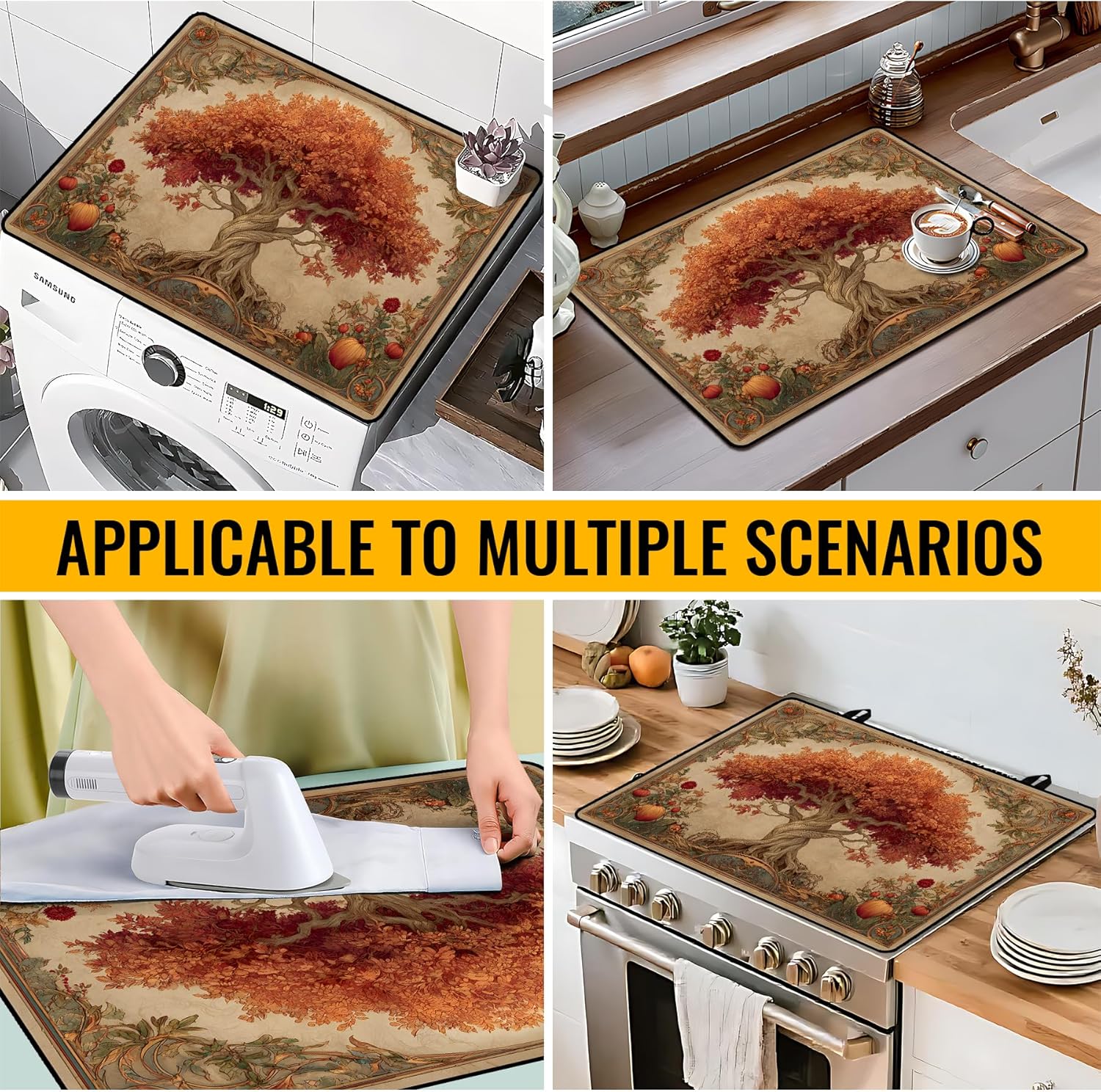 NYZE Retro Orange Tree of Life Stove Top Cover for Electric Stove 28x20 Inch Silicone Stove Topper & Protector Decorative Cover for Electric/Glass Stove Flat Top