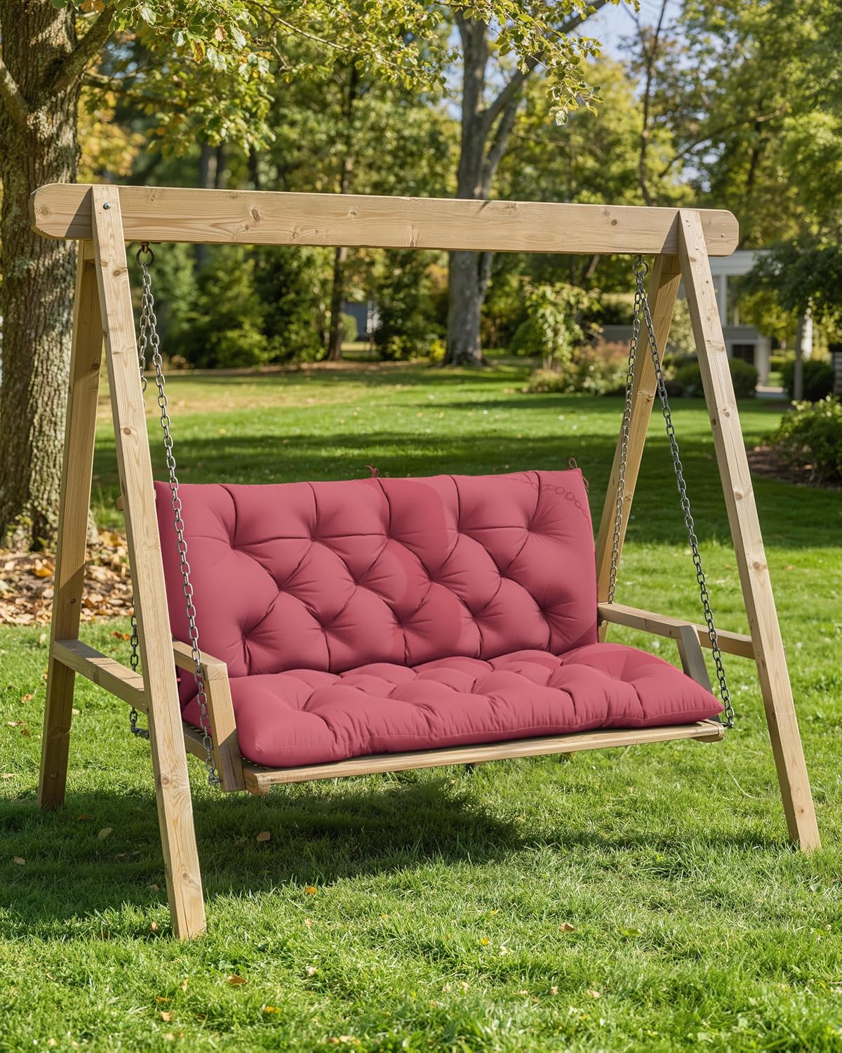 Porch Swing Cushion with Backrest 2-3 Seater Outdoor Bench Cushions Waterproof & Fade Resistant Thickened 5 Inch Swing Replacement Cushion Ties for Patio, Garden & Backyard（47''×40''×5''）