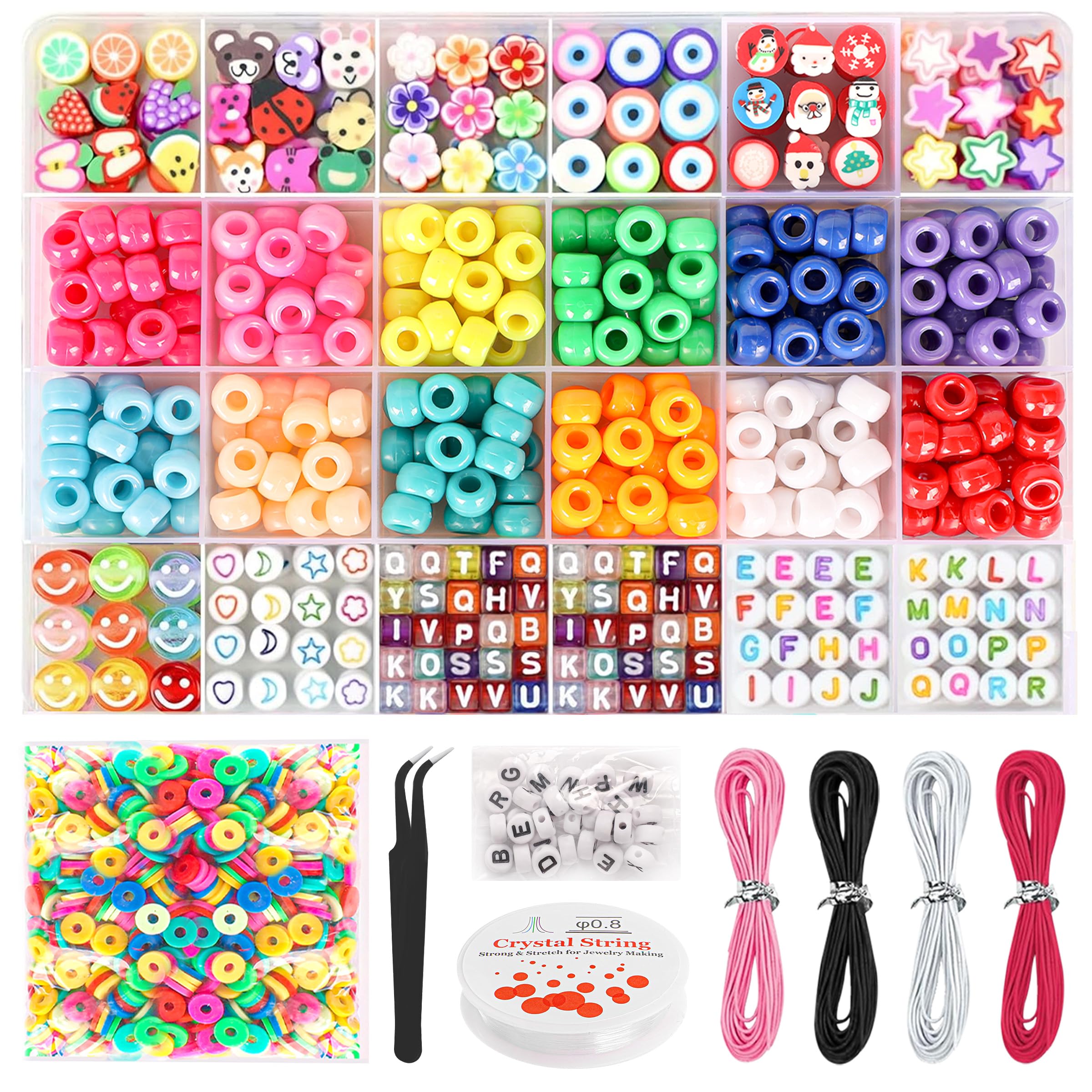 Bracelet Making Kit for Beginners - Smile Face, Letter, Clay Beads for Jewelry Making Friendship Bracelets - DIY Arts and Crafts Christmas Gifts Toys for Kids Age 6+