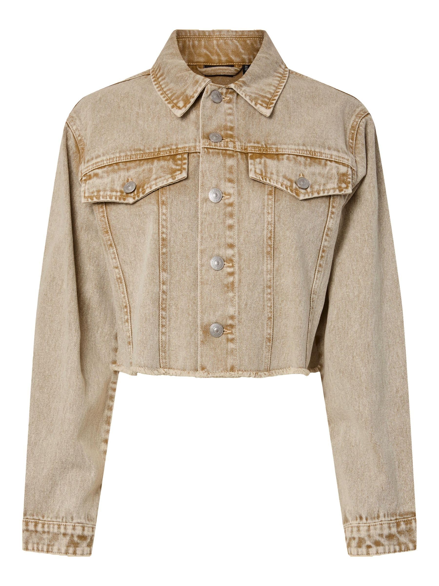 PIECES Pcfay Women's Cropped Denim Jacket, Sandshell, M