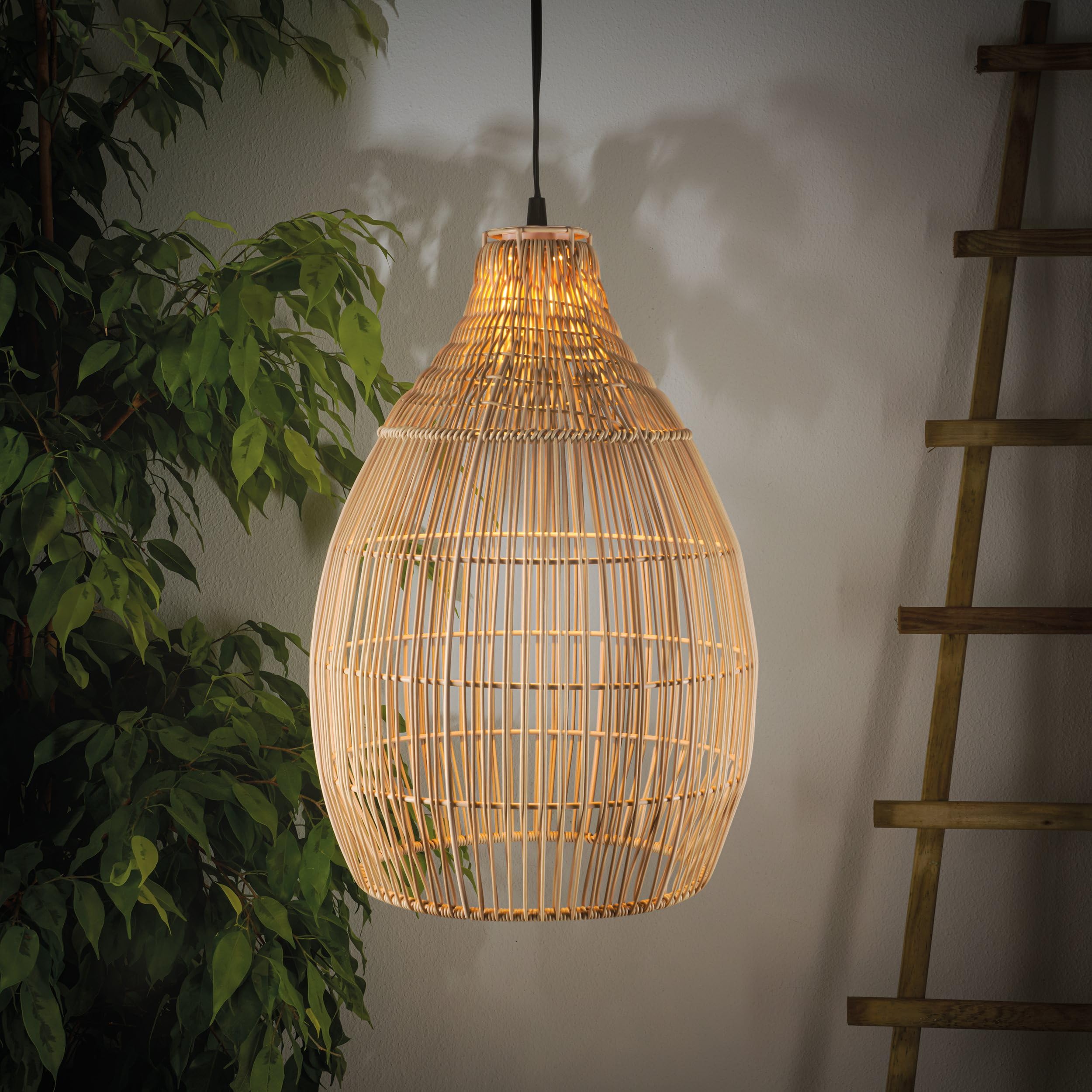 Esotec Solar Hängeleuchte Kairo, Boho Stil, LED warmweiß, Kabel 5m, 45 lm, Leuchtdauer 8 Stunden, Polyrattan, Metall, außen, outdoor, 30x43cm, IP44, Höhe 43cm, 102239