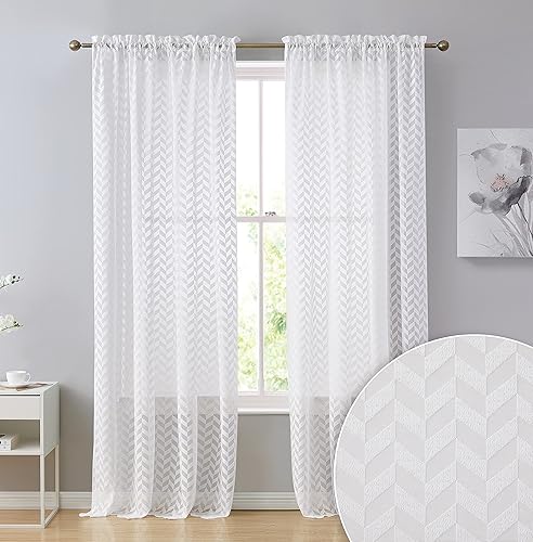 Miniatura 7 de HLC.ME Paneles de cortina gruesos semitraslúcidos con dobladillo para barra, para ventana de dormitorio y sala de estar, juego de 2 (54 pulgadas de