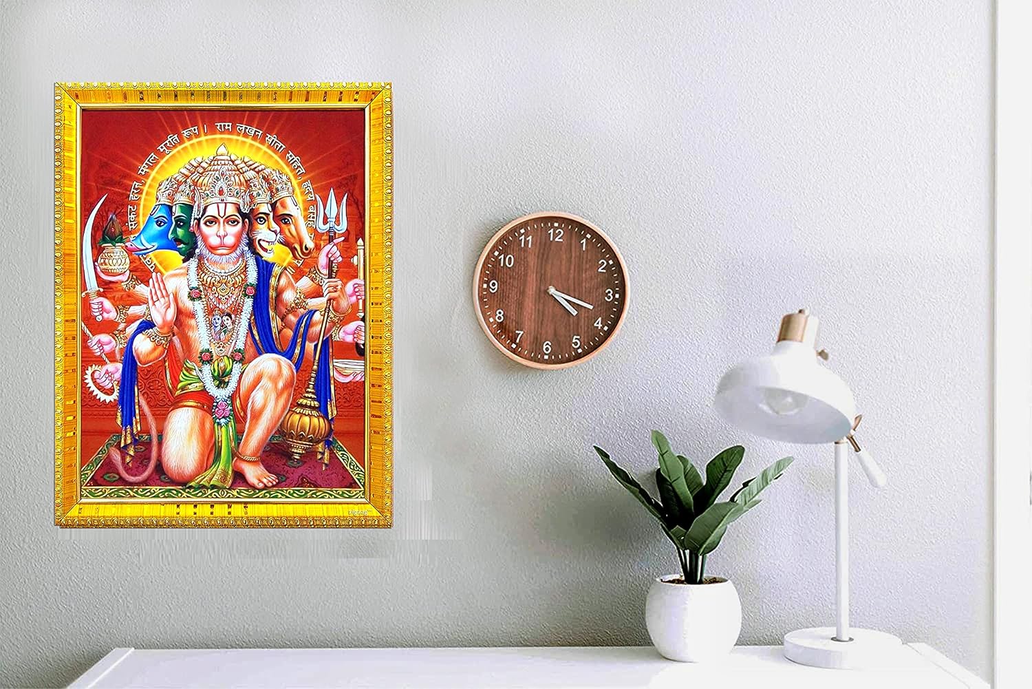 zig zag Lord Panchmukhi Hanuman Ji Photo Frame For Wall / Table / Pooja Room ( 7x9 inches, Acrylic Glass) Golden, Rectangular