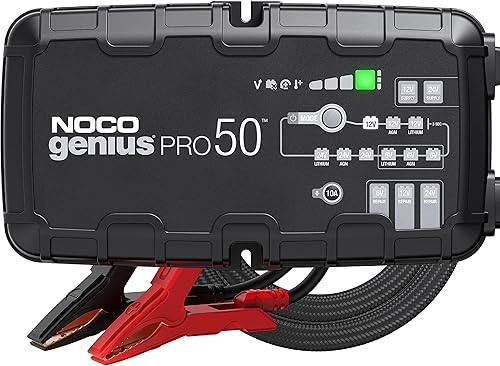 Noco Geniuspro50 Cargador profesional inteligente de 50amperios cargador de baterías de 6V 12V y 24V mantenedor de baterías fuente de alimentación y