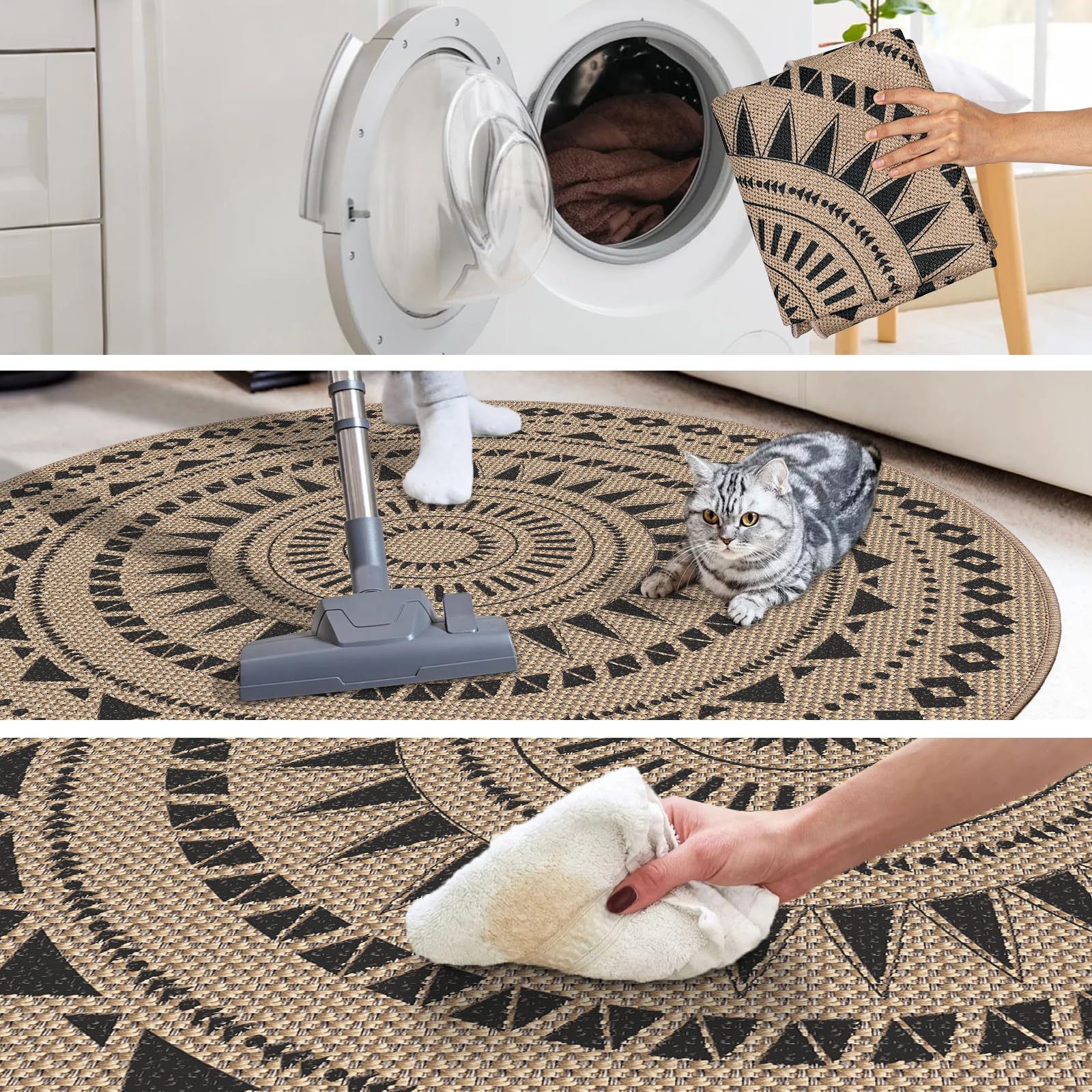 SIWB Tappeto esterno in iuta naturale, resistente alle intemperie, stile boho per soggiorno, cucina e corridoio 120 cm