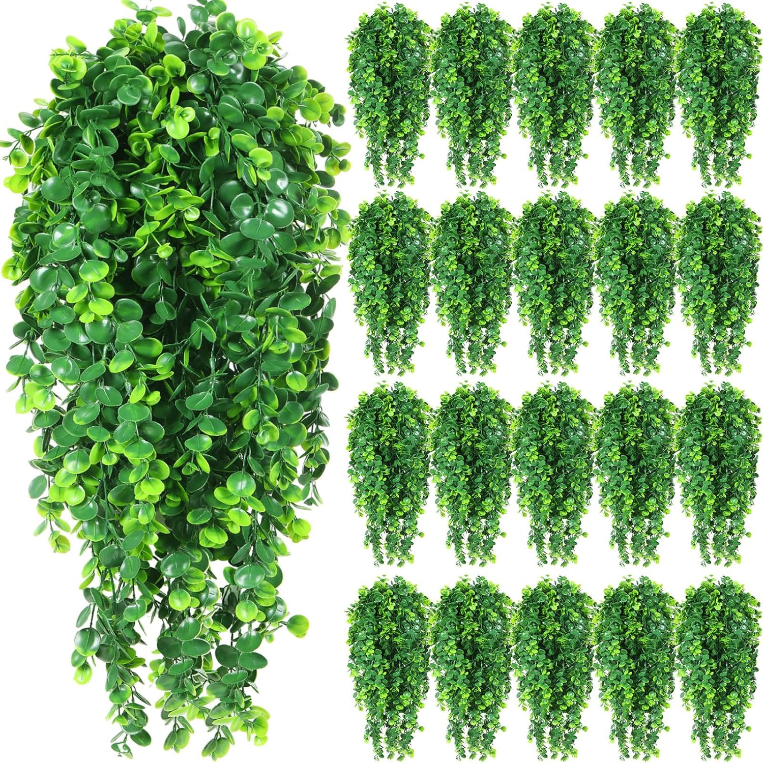 Hoteam 24 Pcs Artificial Hanging Plants 32 Inch Fake Ivy Vines with Fake Leaves Patio Artificial Plants Greenery for Living Room Indoor Outdoor Wall, No Basket (Eucalyptus) Eucalyptus 24 INCOMPLETE