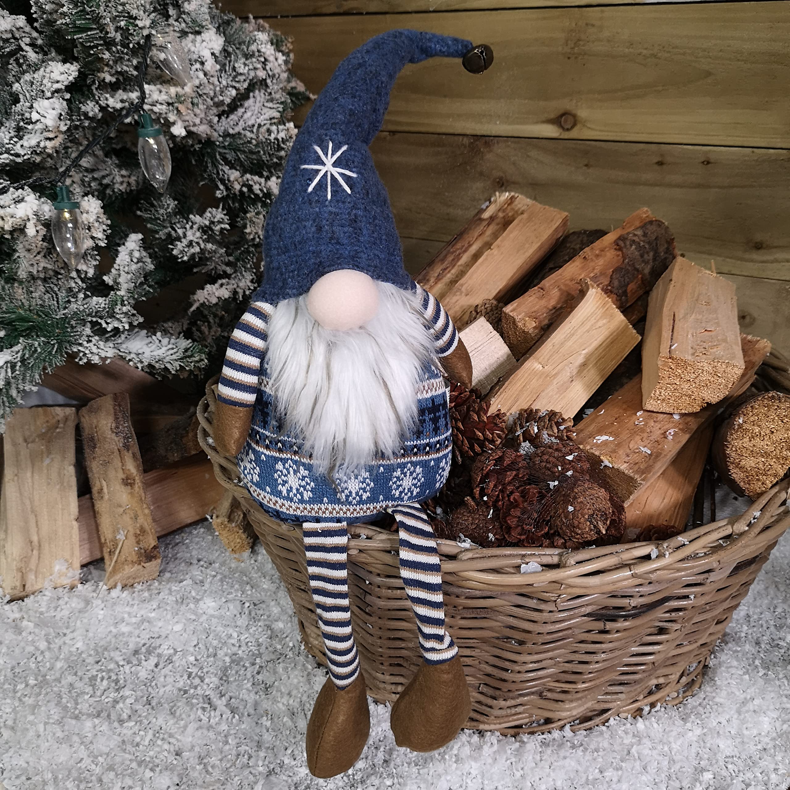 Samuel ALEXANDER 48cm Tall Christmas Gnome Gonk Nordic Decoration Blue Body Hat Bell Dangly Legs