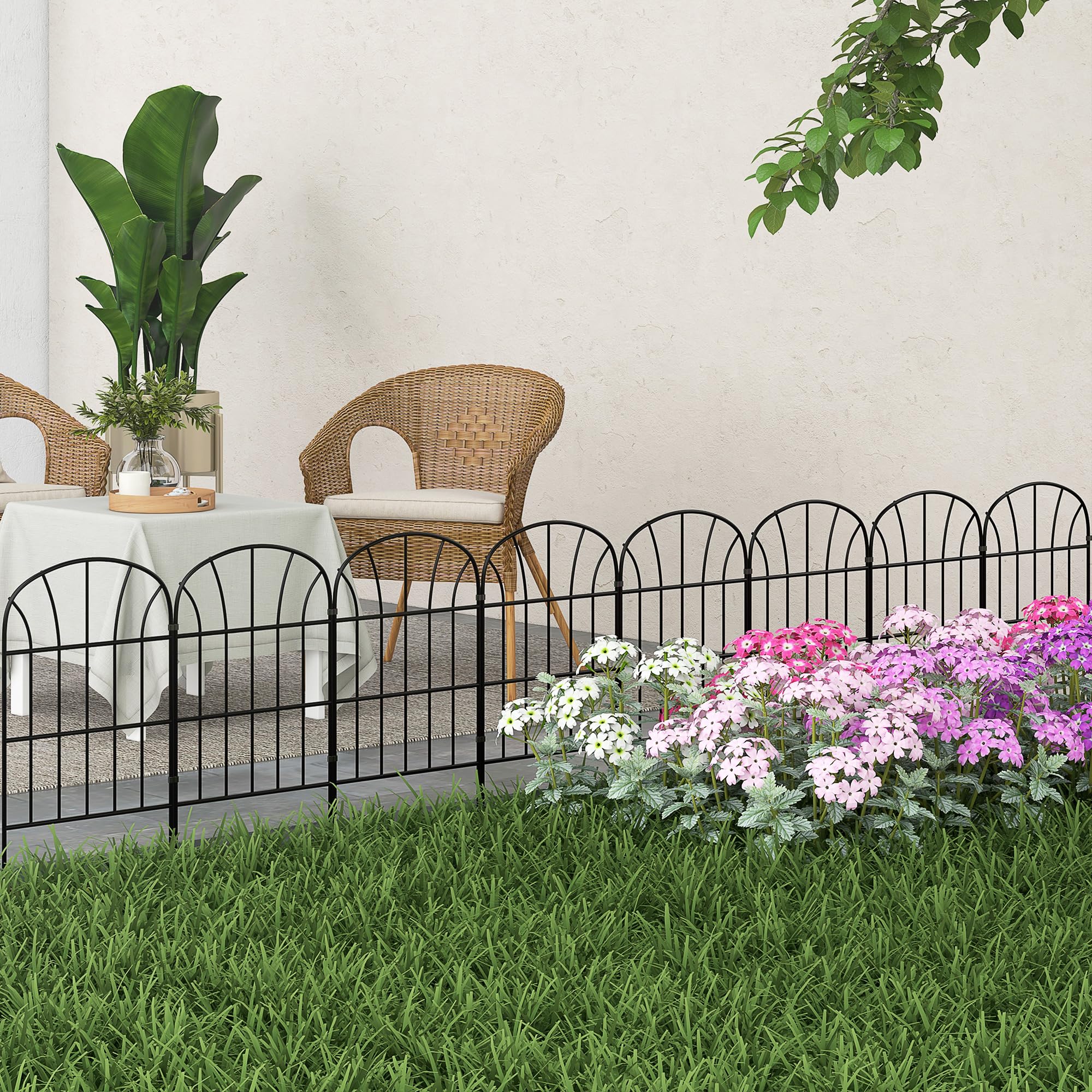 Outsunny Lot de 8 Clôtures de Jardin Décoratives Bordures 264 x 61 cm Noir