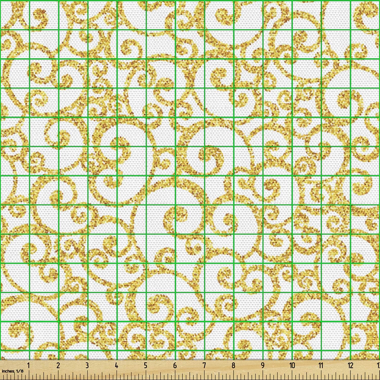 Ambesonne Victorian Fabric by The Yard, Floral Ivy Swirls in Golden Yellow Shade Antique Motif Inspired Art Print, Decorative Fabric for Upholstery and Home Accents, 2 Yards, White and Yellow