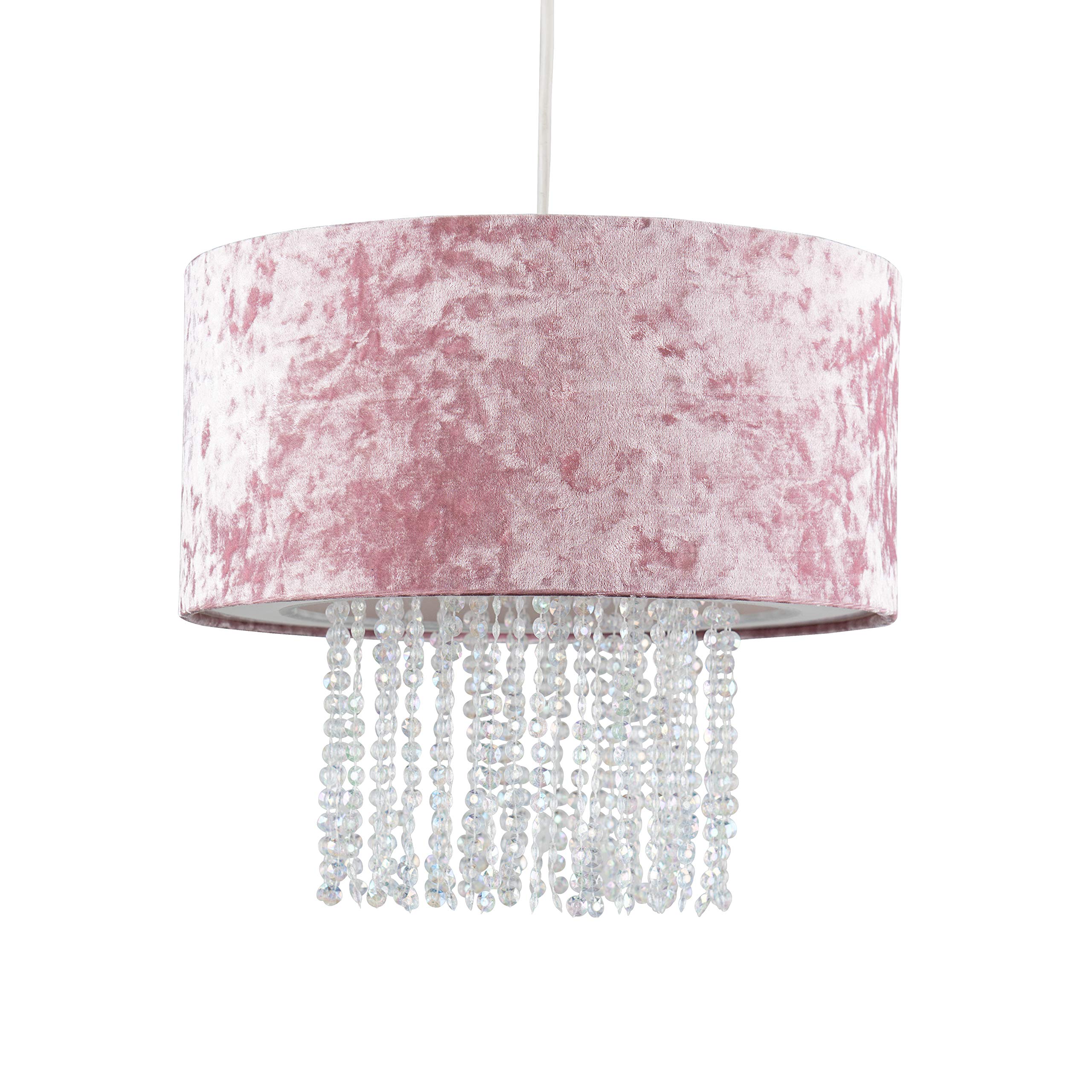 Minisun Pink | Modern Silver Velvet Ceiling Pendant Light Shades With Clear Acrylic Droplets | Pendant Lights, Home Décor & Improvement Essential | Includes Bulb [3000K Warm White] | 35Cm Shade Width