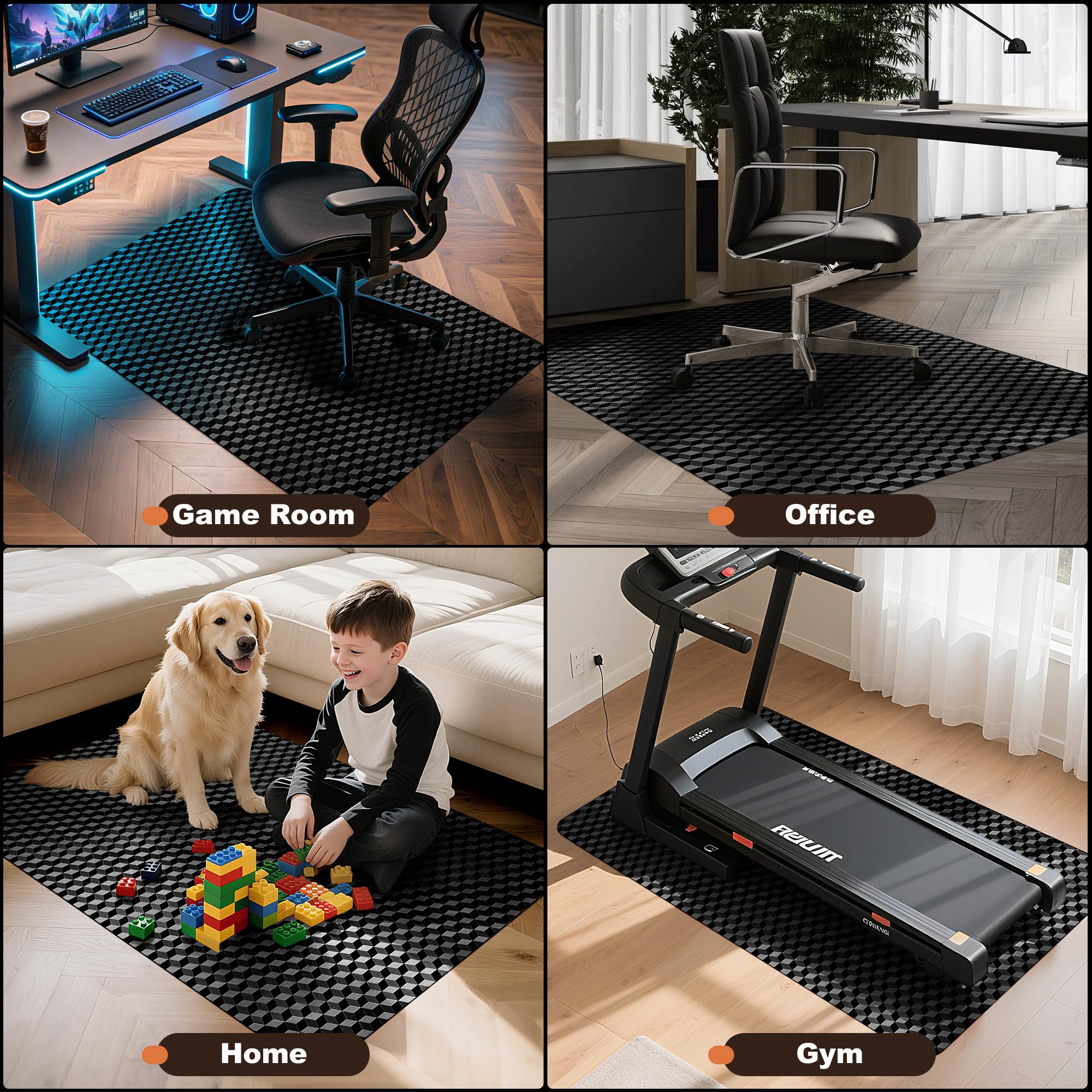 BesWin Bürostuhlmatte für Harte Böden, 121,9 x 91,4 cm, robuste Computer-Schreibtischstuhl-Matten für Hartholzböden, rutschfeste Unterstuhl-Bodenschutzmatte für Zuhause, Büro, Gaming, Schwarz
