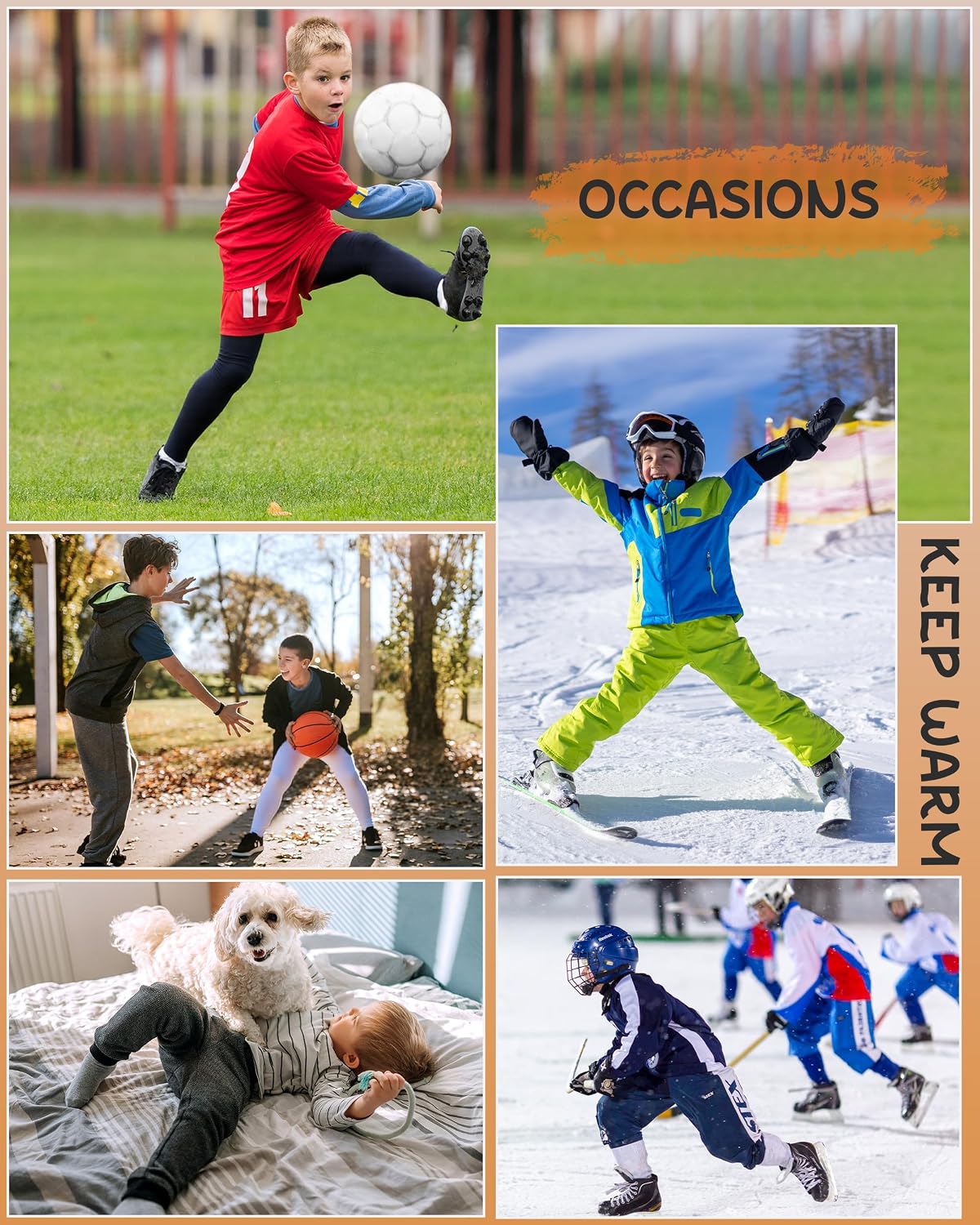 Roadbox Youth Boys' Thermal Compression Pants, Fleece Lind Base Layer Sports Leggings, Athletic Tights for Cold Weather