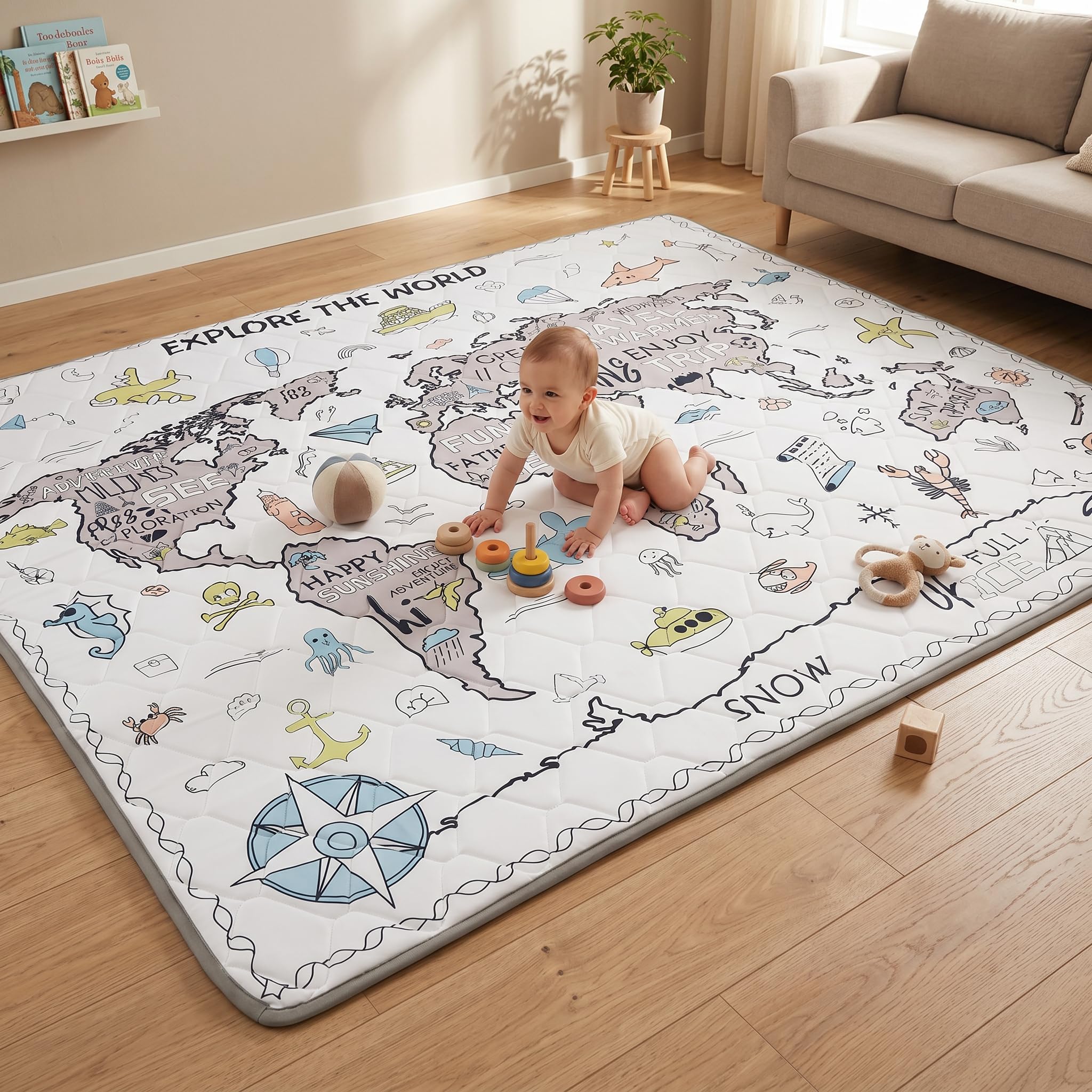 EAQ Large Baby Play Mat,Foldable Washable Baby Mat Crawling mat, Thicken One-Piece Crawling Mat, Anti- Slip Activity Playmats for Babies&Toddlers