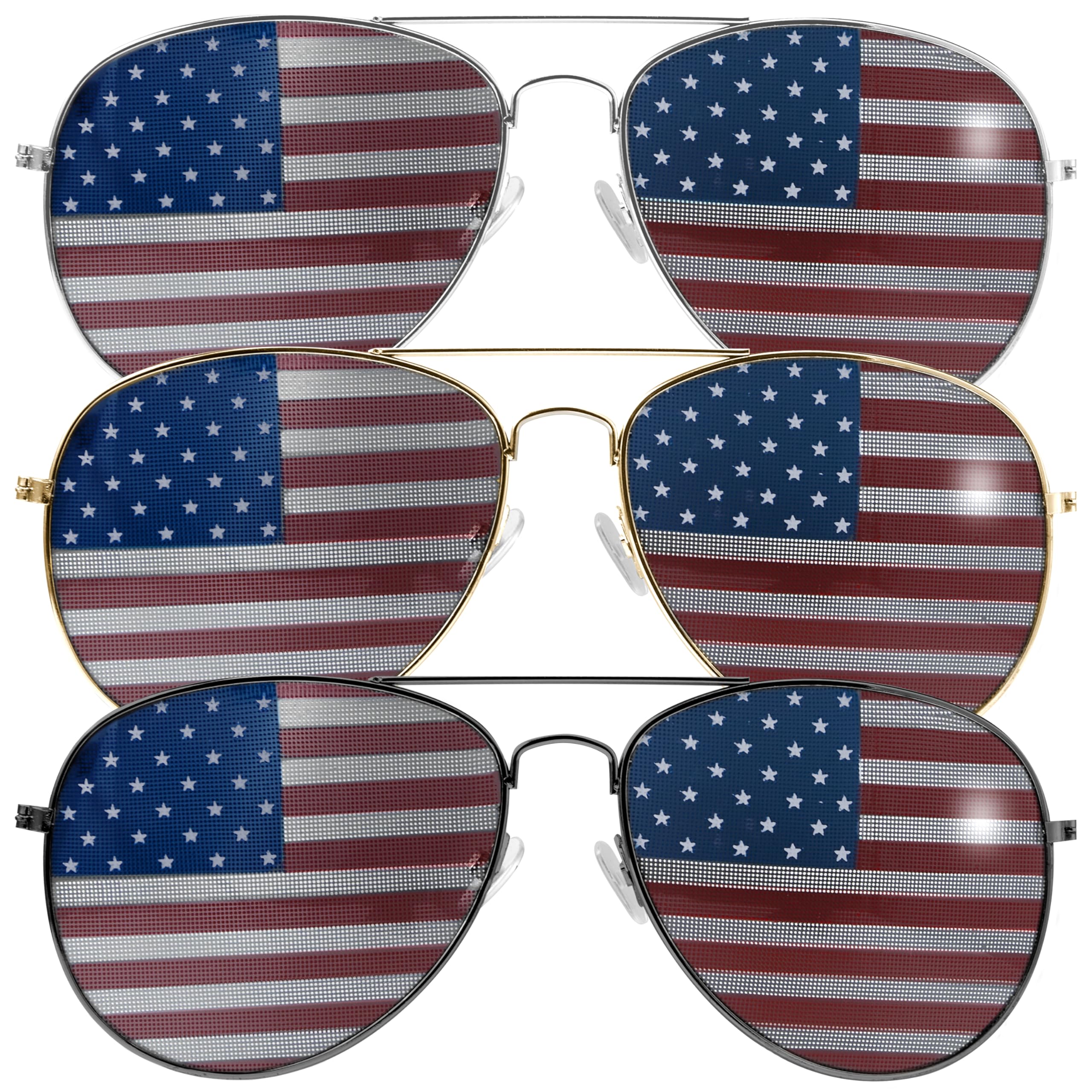 JOYIN 3 Pcs July 4th American Flag Sunglasses, Fourth of July Patriotic Sunglasses with Gold Silver and Black Frame, Red White Blue American Glasses