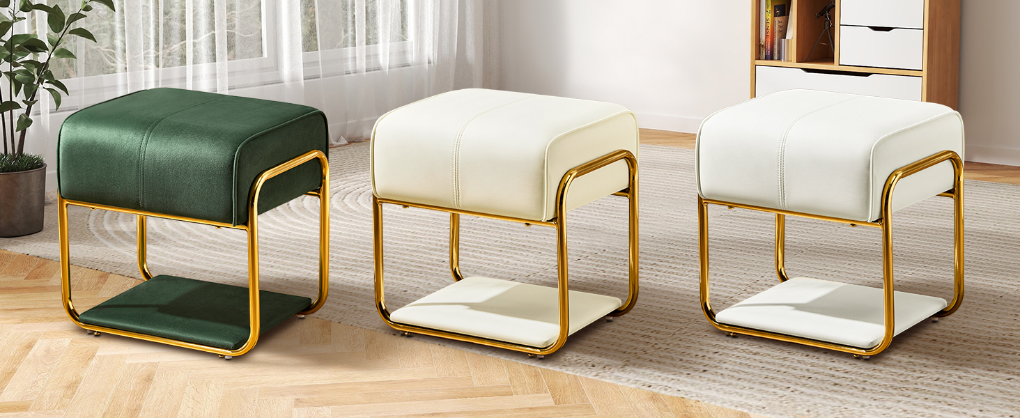 Hellove Tabouret Coiffeuse Coquillages, Pouf Coiffeuse Cuir Avec Pieds En Métal Doré, Chaise Rembourré Moderne, Charge 150kg Confort Stool Fille Pour Salon & Chambre, Beige