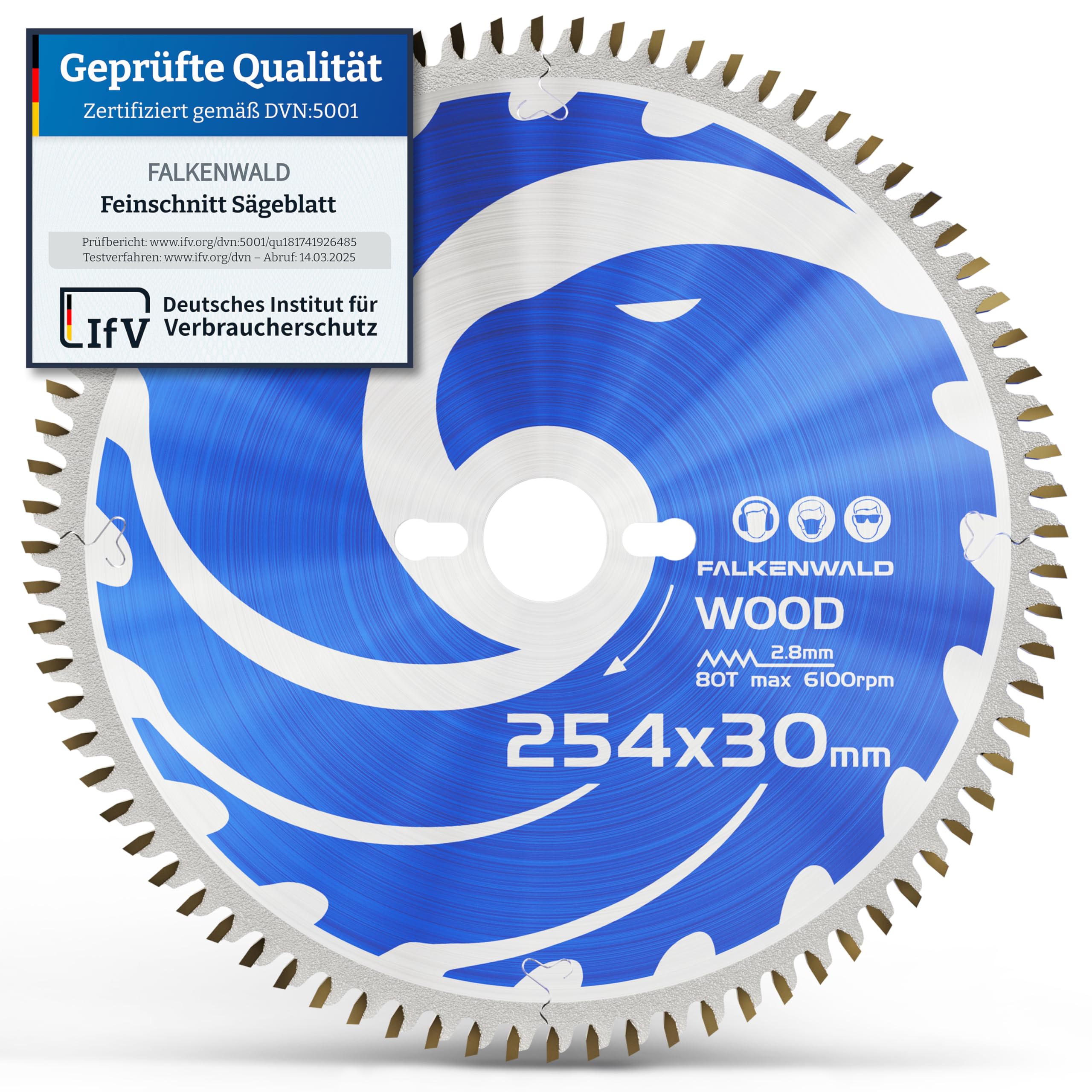 FALKENWALD ® Sägeblatt 254x30 für Holz - 254x30 Kreissägeblatt mit 80 HM Zähnen - Kompatibel mit Bosch GTS 10 XC, PTS 10 Tischkreissäge & Metabo Kappsäge KGS 254 M - Kreissägeblatt 254 x 30