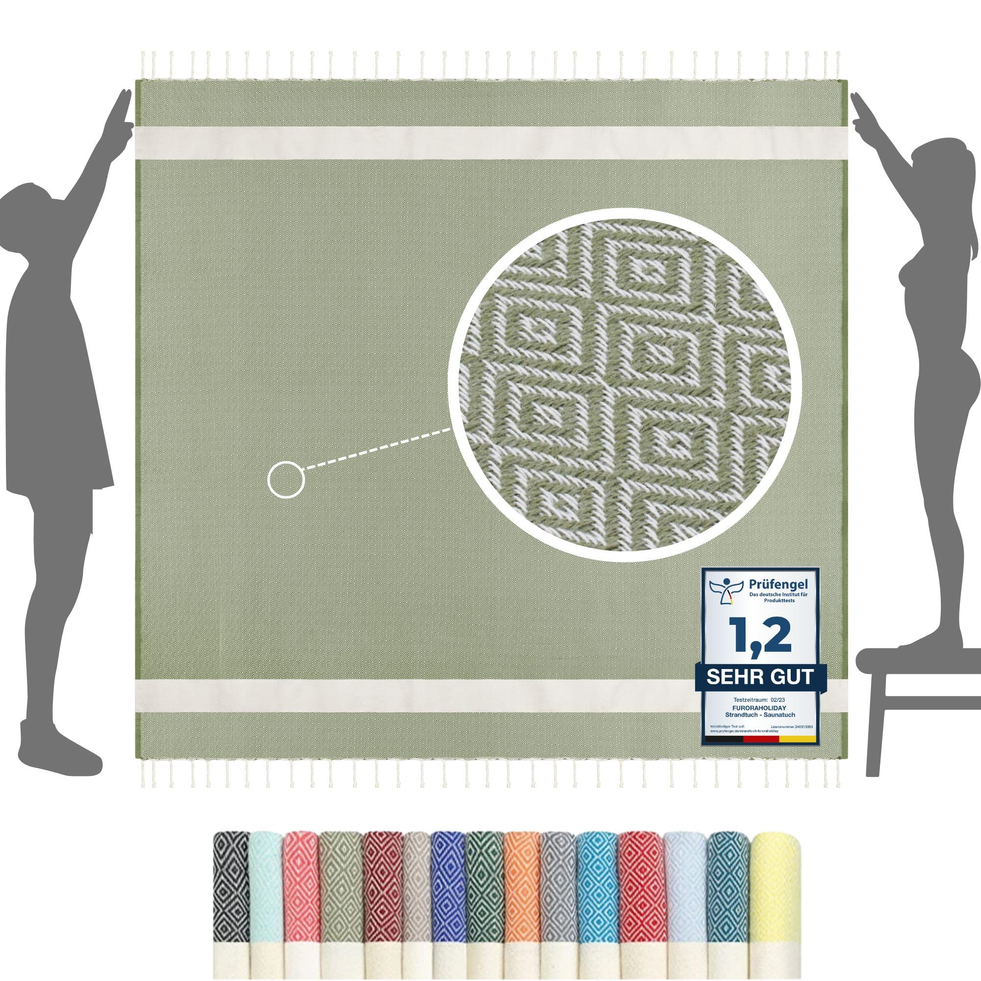 furora Holiday Strandtuch XXL 200x200 cm: Baumwolle, leicht dünn | Picknickdecke Stranddecke + Strandhandtuch Groß, Hamamtuch Saunatuch Damen Herren, Beach Towel Cotton Strandlaken, Urlaub Must Have