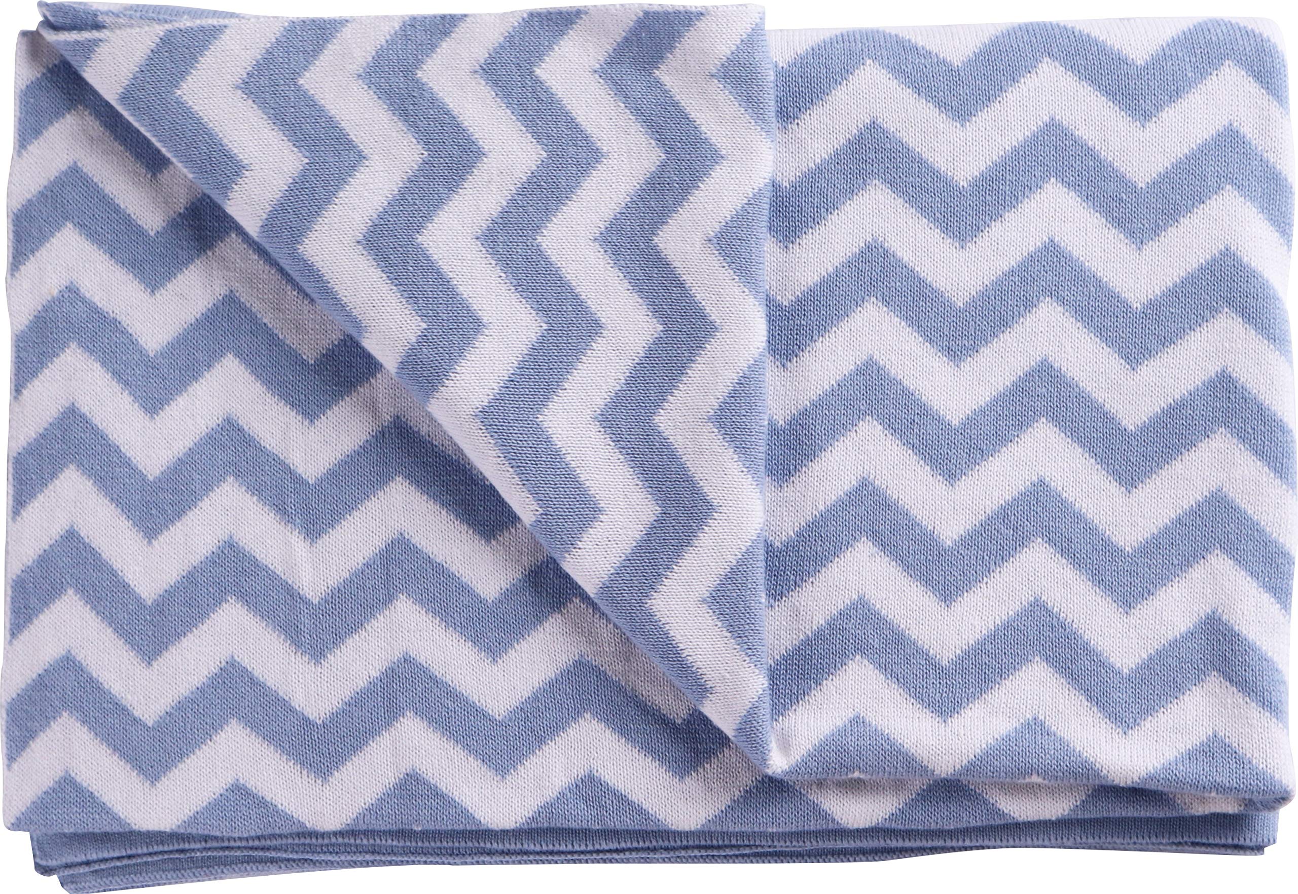 The Moon brandBaby Blanket Soft Stretchy Knitted Cotton Swaddle Cuddle Reversible Unisex Infant New Born Gift Large By Size 70X102 Cm, 0-12 Months- Blue