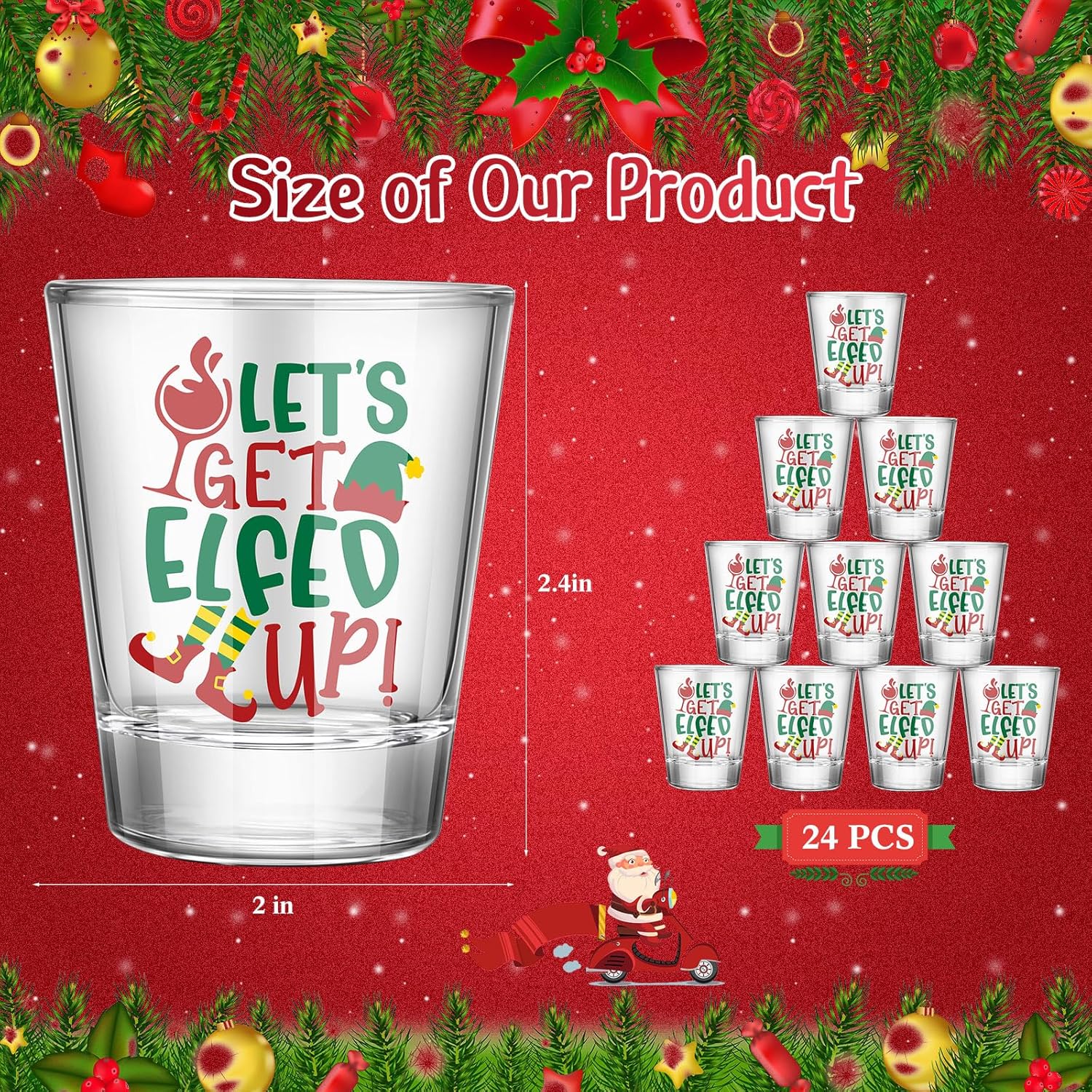 Tioncy 24 Pcs Christmas Shot Glasses 2 oz Clear Shot Glass Happy Holiday Print Cocktail Glasses Funny Cool Mini Whiskey Shot Glass Cups for Christmas Table Decoration Present Drinking Supply (Funny)