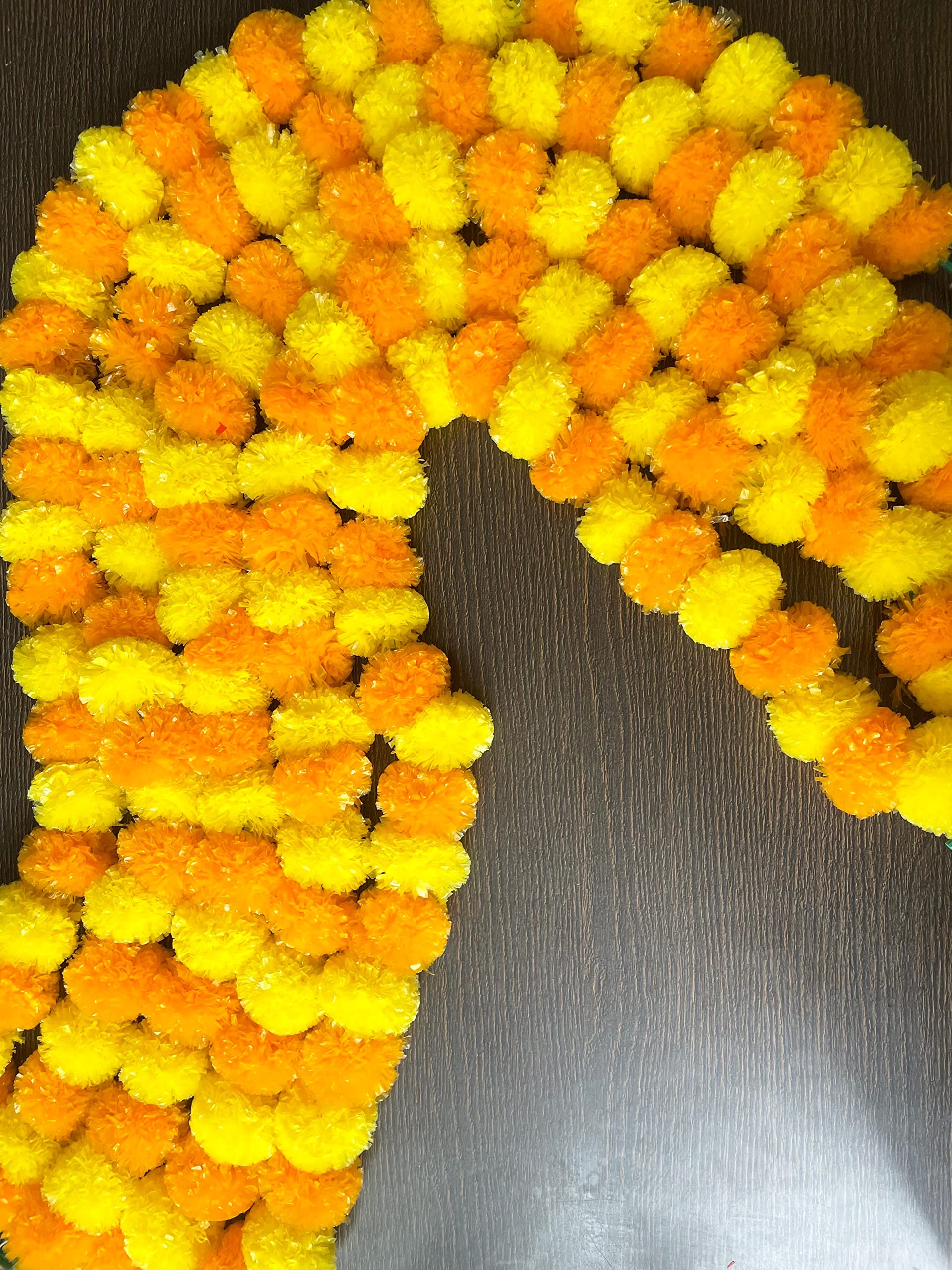 Sphinx Artificial Marigold Fluffy Flowers Garlands For Decoration - Pack Of 5 (Yellow and Light Orange)