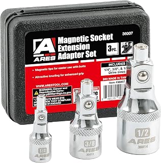 ARES 36007-3-Piece Magnet Socket Extension Adapter Set – Adapters Feature Magnetic Tips for Use with Bolts - 1/4-Inch, 3/8-Inch, and 1/2-Inch Drive