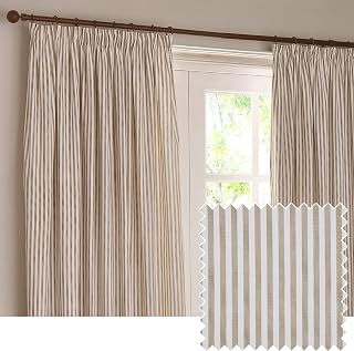 Yard Hebden Pencil Pleat Curtain Pair – Ultra Soft Cotton Lined Striped Curtains (Natural - 229x229cm)