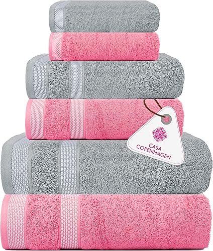 Miniatura 1 de CASA COPENHAGEN Solitaire Mix - Juego de toallas de 6 piezas, color gris violeta + rosa, 21.16 ozm, 2 toallas de baño, 2 toallas de mano, 2 paños de