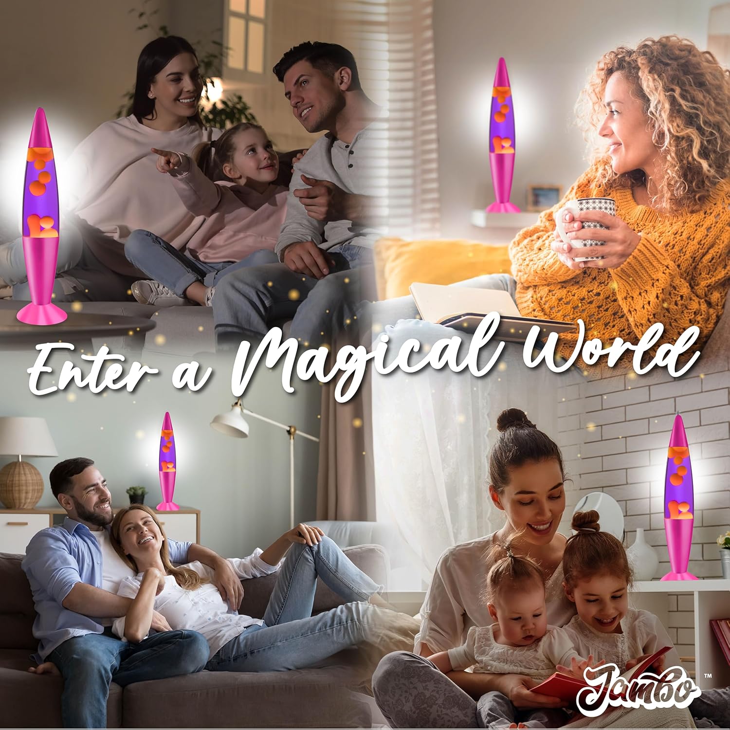 JAMBO 16" Beautiful Lamp- Purple with Yellow/Orange Wax, Relaxing Liquid Light, Night Light Nightlight, Home Decor Living Room Office Bedroom Lamp for Adults Teens Kids, Magma Motion