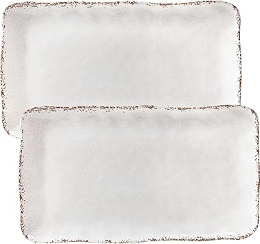 Farmhouse Melamine Serving Platters Set of 2, 17"x10" Large Rectangular Melamine Serving Trays for Serving Food on Parties and Entertaining, Dishwasher Safe. Ivory