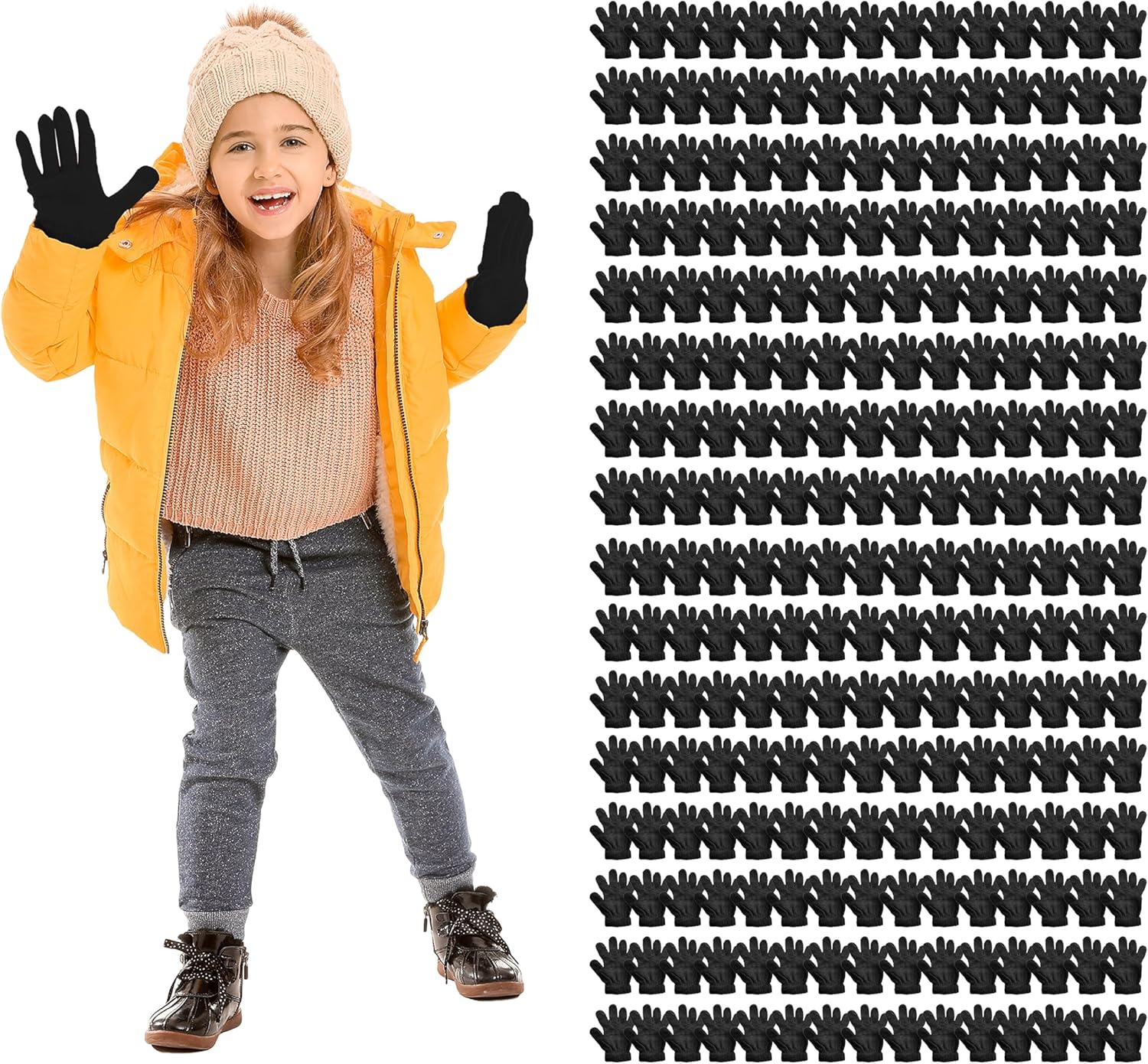 Yacht & Smith Wholesale Bulk Kids Gloves Mittens, Striped and Solid Colors Childrens