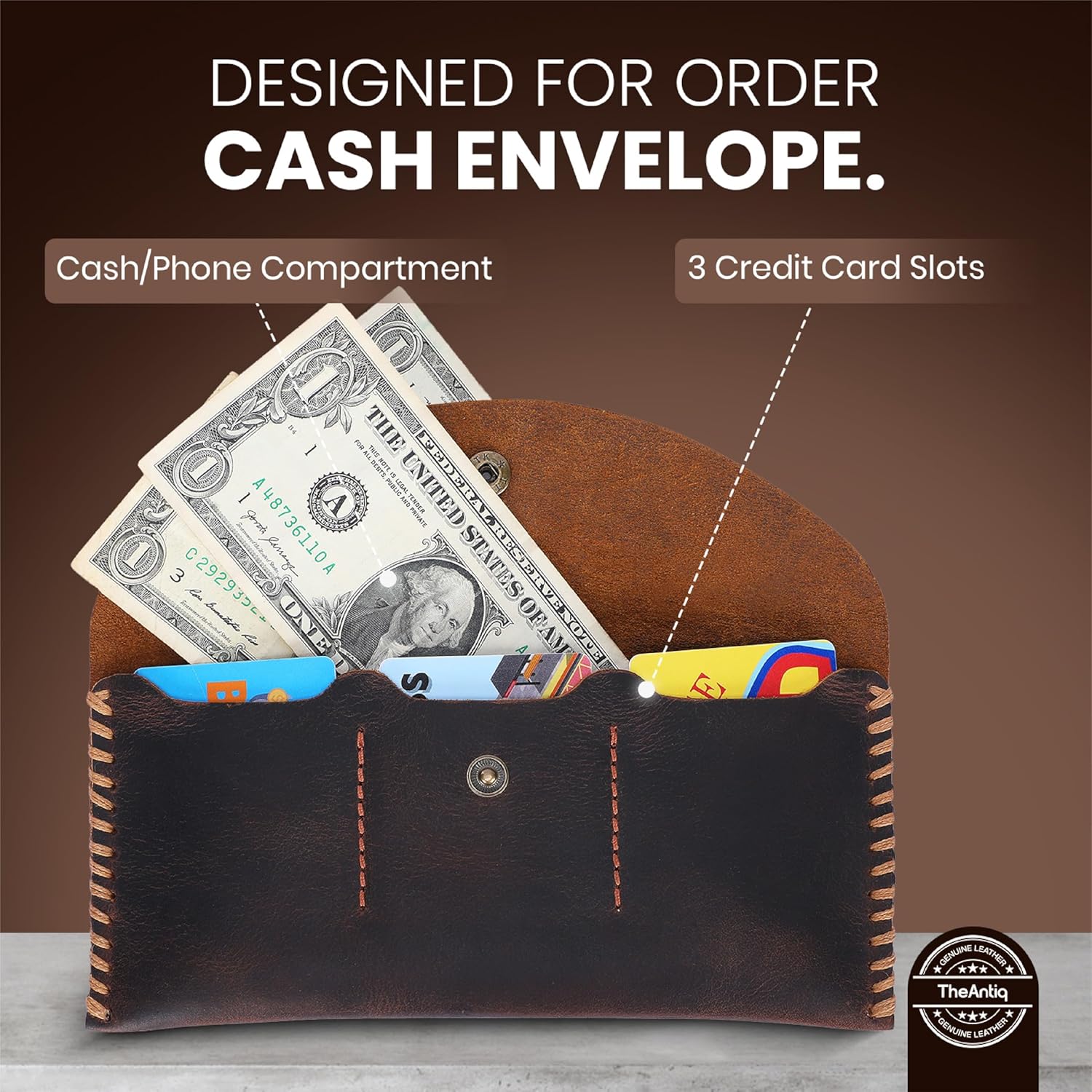 Genuine Leather Currency Pouch for Men & Women – Travel Money Organizer with 3 Card Slots | Handmade Leather Cash Wallet & Dollar Bill Holder – Slim Travel Money Bag - Image 4