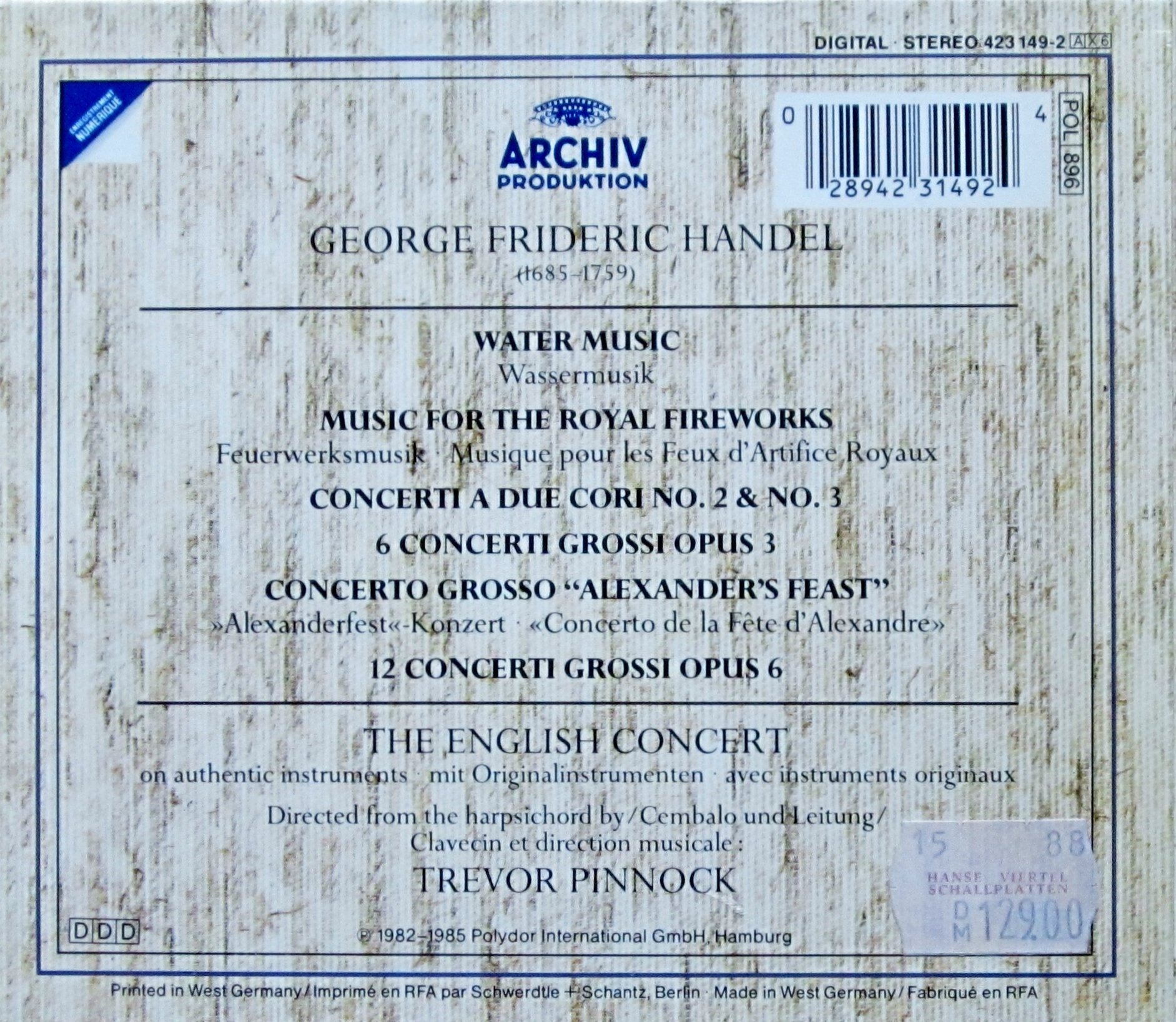 Haendel : Orchestral works / Orchesterwerke / Oeuvres pour Orchestre