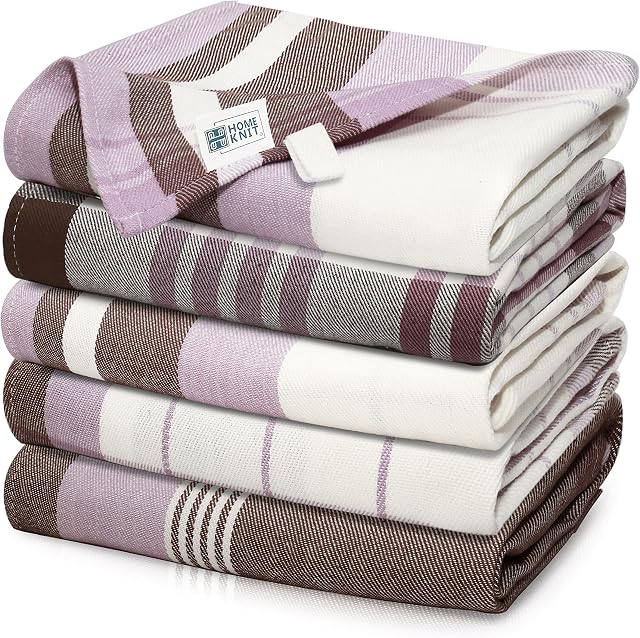 HomeKnit 100% Cotton Tea Towels for Kitchen | 70 cm x 45 cm | Scratch Free, Machine Washable Dish Towels for drying dishes | Lint-Free, Super Absorbent Rubin Kitchen Towels (Pack of 5)