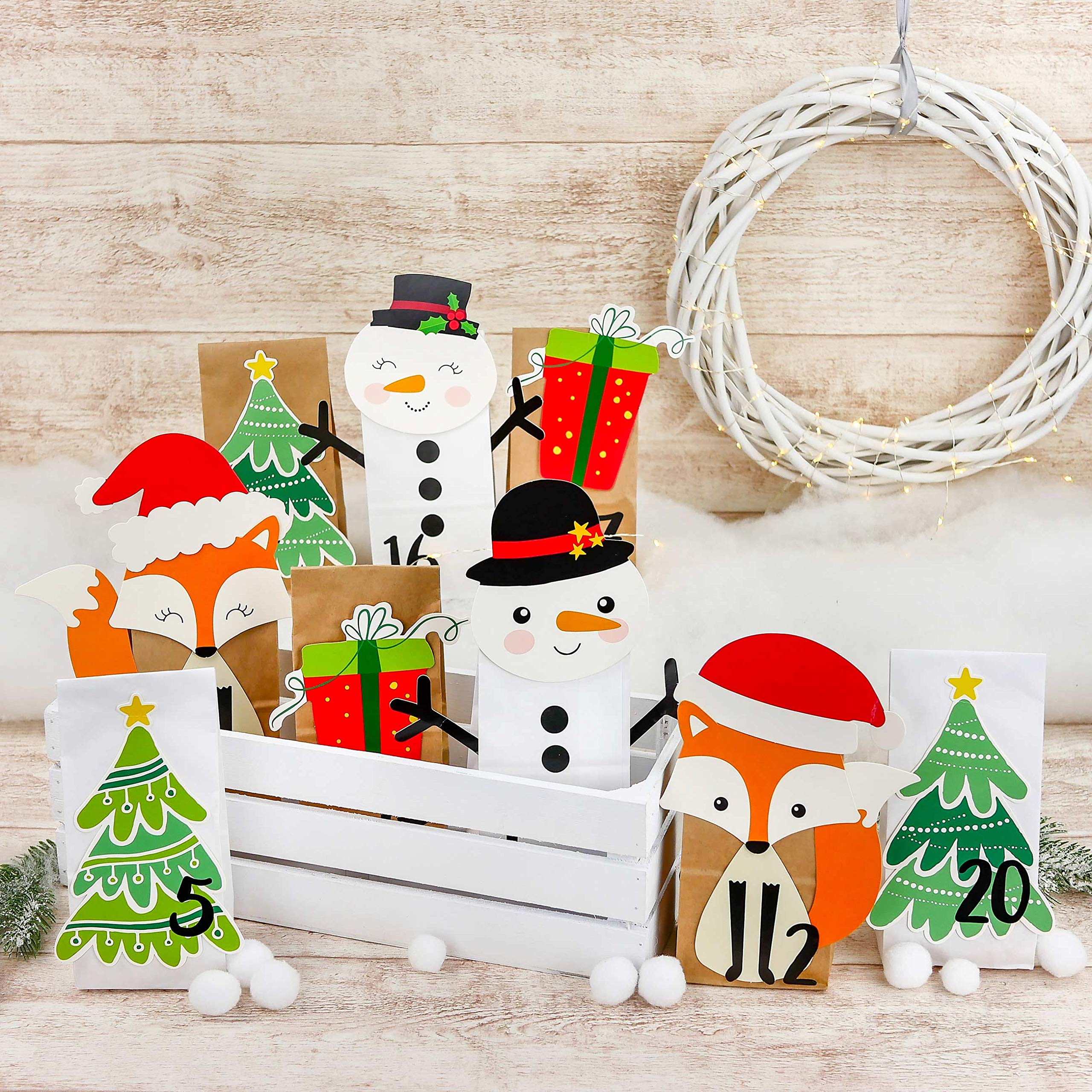 Papierdrachen Calendario de adviento DIY para Rellenar - Zorros troquelados - con 24 Bolsas de Papel marrón para Rellenar tú Mismo y Hacerlo tú Mismo - Navidad 2021 para niños. — view 8