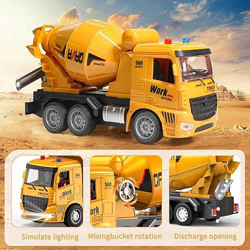 Miniatura 3 de YAYYAY Camión mezclador de cemento RC con luces y sonidos, divertido vehículo de construcción para niños de 3 a 12 años para niños y niñas