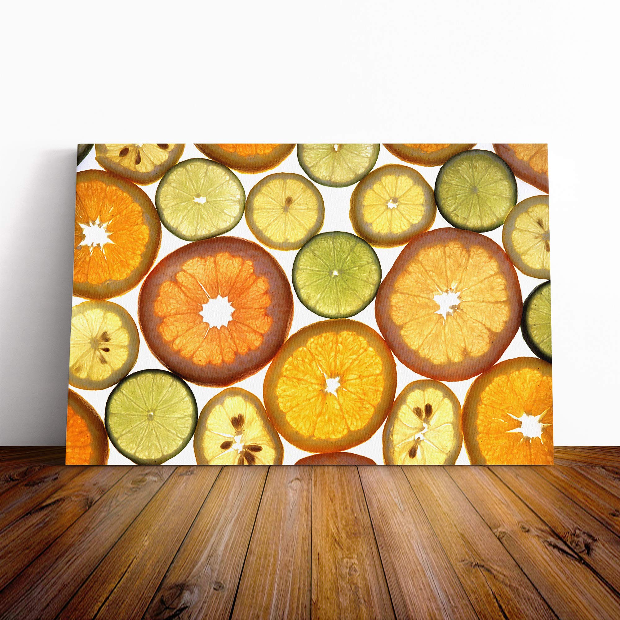 Wall Sliced Citrus Fruit Art Canvas Print | Gallery Wrapped 30mm Frame Wall Art | 30x20 inches | Ready to Hang | Contemporary Still Life Picture | Living Room Bedroom Lounge Office