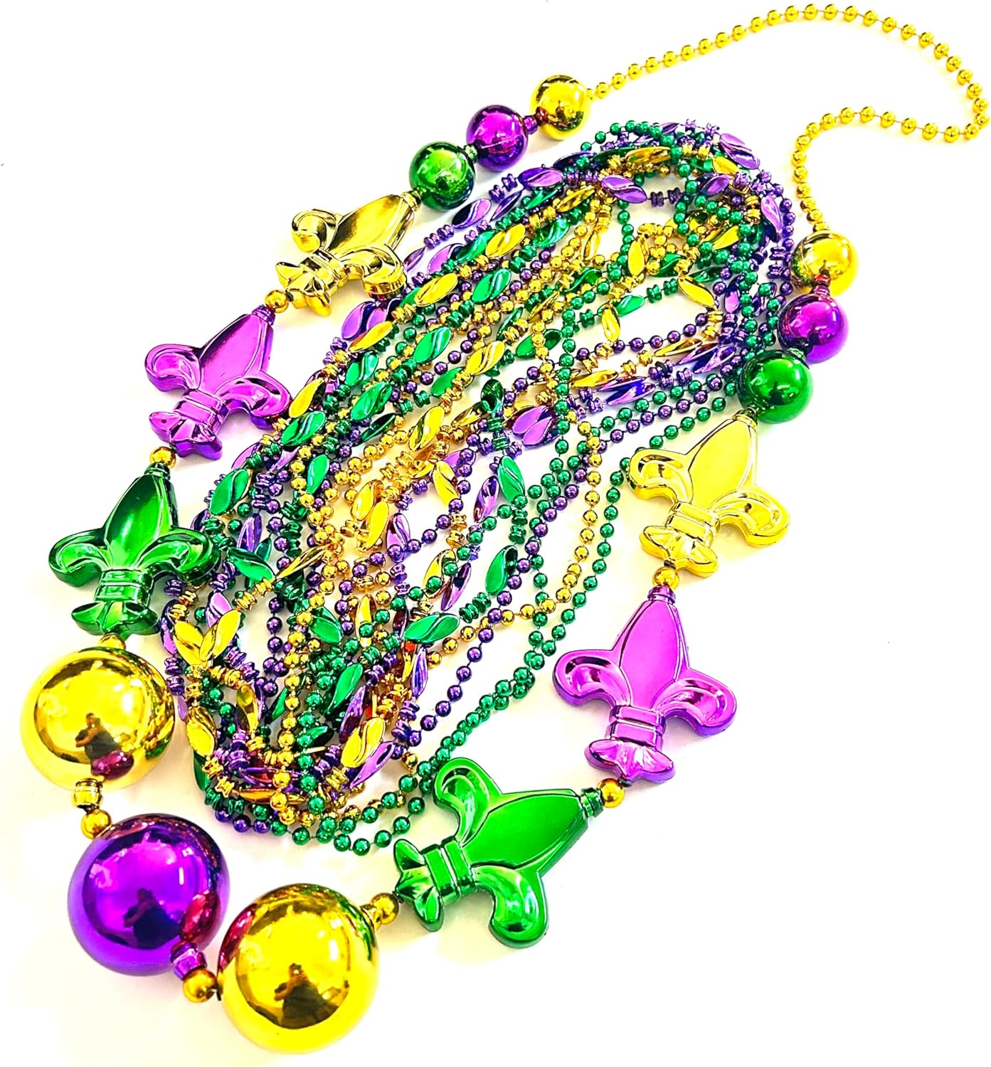 Mardi Gras Beads Set Mardi Gras Decorations Necklaces Metallic Purple Gold Green Assorted Unique Designs For Masquerade Costume Party Favors Supplies(13 Pcs) - Image 4