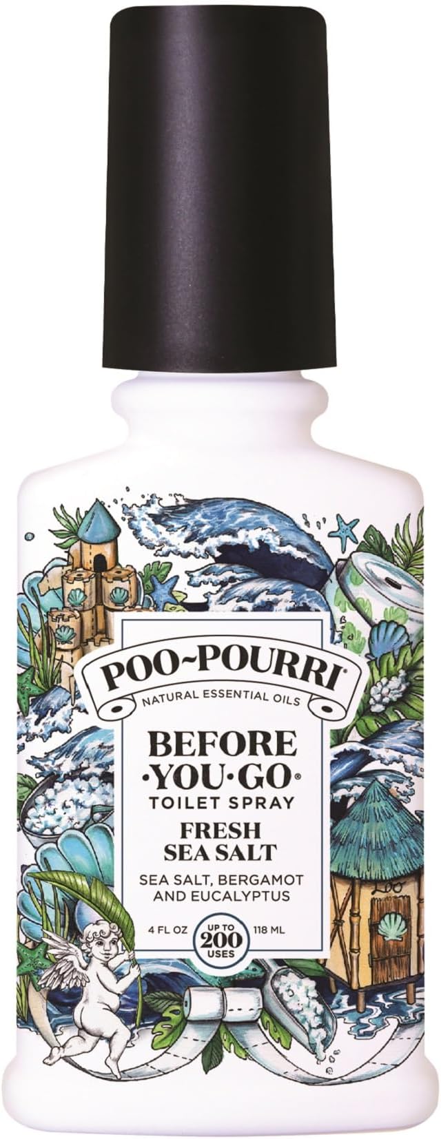 Before-You-Go Toilet Spray, Fresh Sea Salt, 4 Fl Oz, Up to 200 Uses, Bathroom Odor Deodorizer, Plant-Based with Essential Oils, for Home or Work, Sea Salt, Bergamot & Eucalyptus Scent