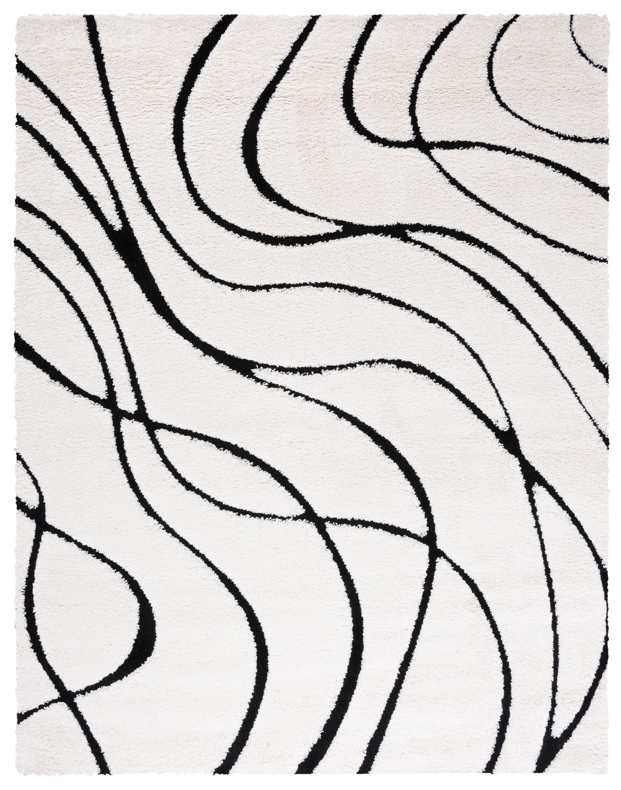 SAFAVIEH Florida Shag Collection Area Rug - 8'6" x 12', Ivory & Black, Non-Shedding & Easy Care, 1.2-inch Thick Ideal for High Traffic Areas in Living