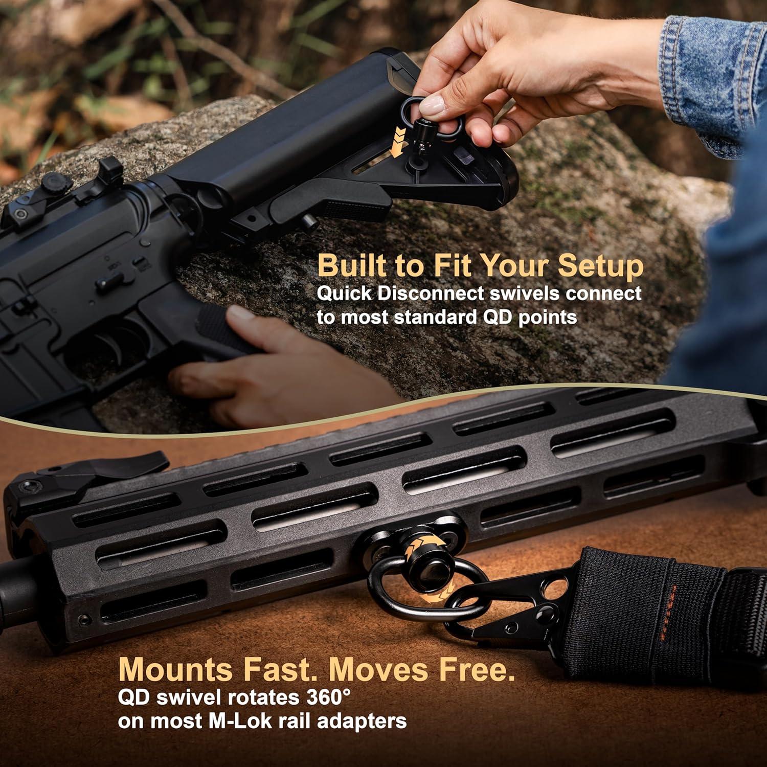 Rifle Sling Two Point Sling Adjustable Length Gun Sling for Rifle with 2 Pack Sling Swivel for M-Rail and Padded Shoulder Pad Black Sling for Rifle and Shotgun