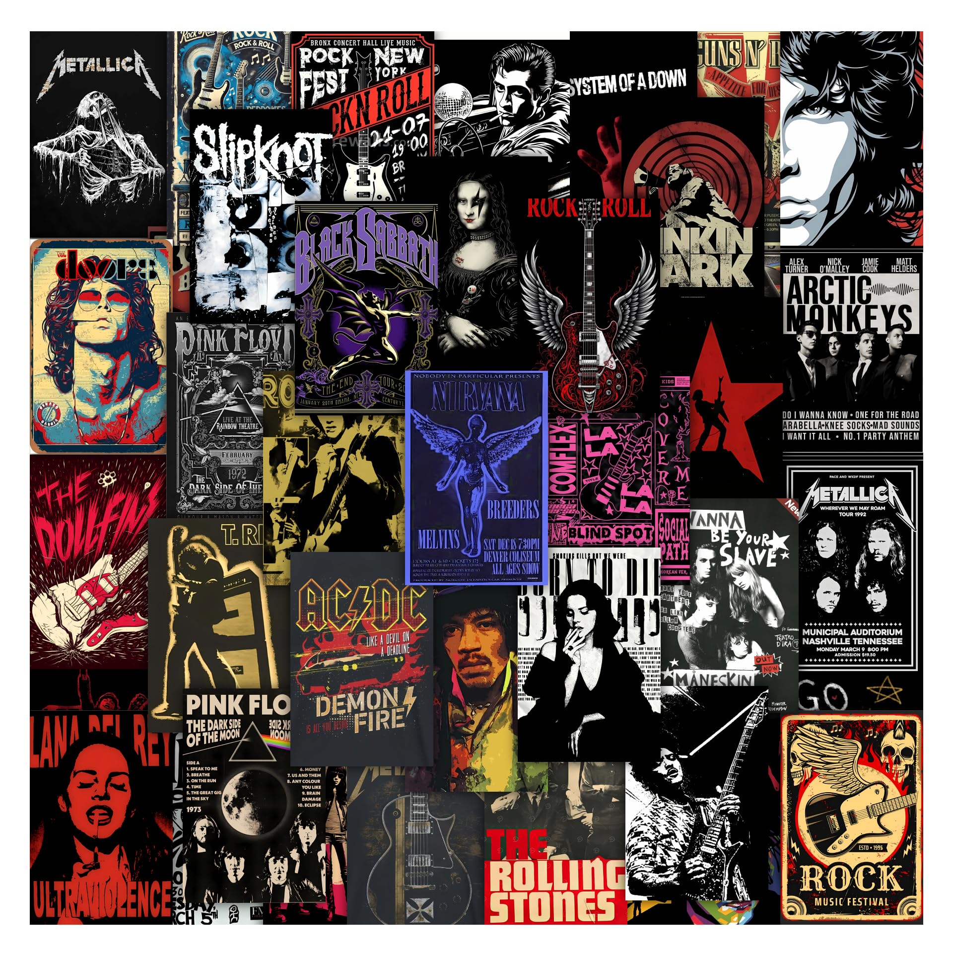 Moment Prints Rock Band Wall Decor Kit – Set of 63 Music Posters | 4x6 inch | 300 GSM Thick Cardstock & Double-Side Tape Included – Music Posters for Wall, Home Decor for Living Room & Bedroom