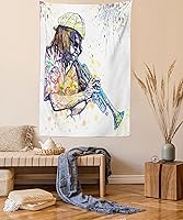 Vista 26 de Ambesonne Tapiz de naturaleza, silueta de oso salvaje en el bosque de la selva en la noche oscura, ilustración para colgar en la pared para Verde