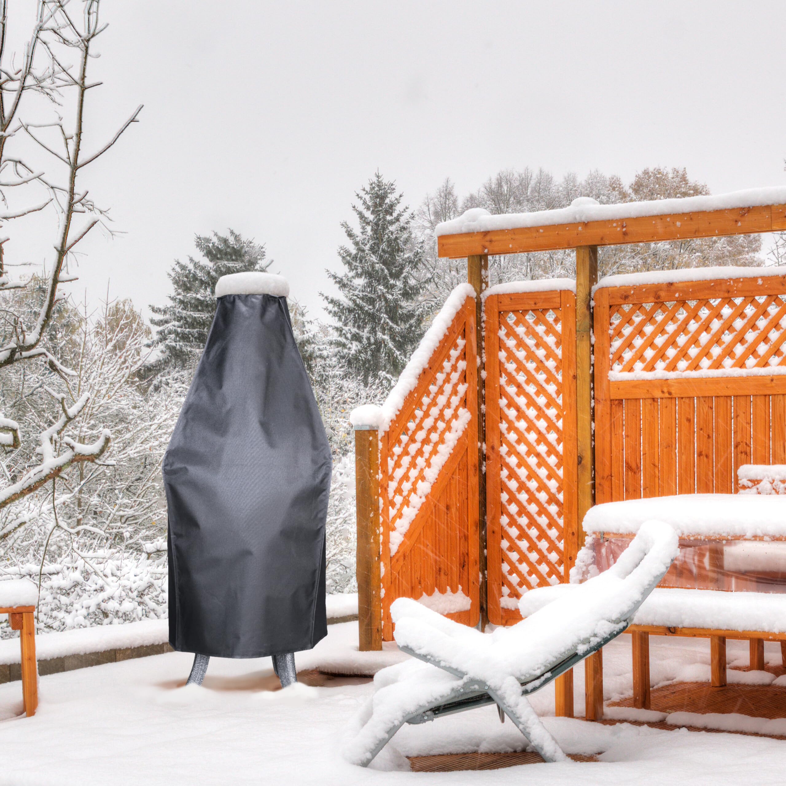 Relaxdays Chimenea Funda Horno Exterior, 110 x 42 cm, Impermeable, 420D Poliéster y PVC, Cubierta Estufa Terraza, Negro, 110 x 42 x 42 cm