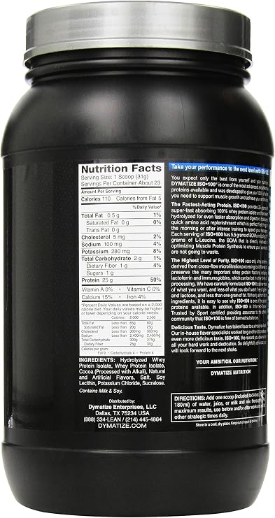 Dymatize ISO 100 Whey Protein Powder with 25g of Hydrolyzed, Chocolate, 1.6 Pound (Pack of 1), 25.6 Ounce